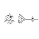 6Cttw Round Shaped Lab Grown Diamond (G/VS) Three Prong Martini Stud Earrings in 14K  White Gold