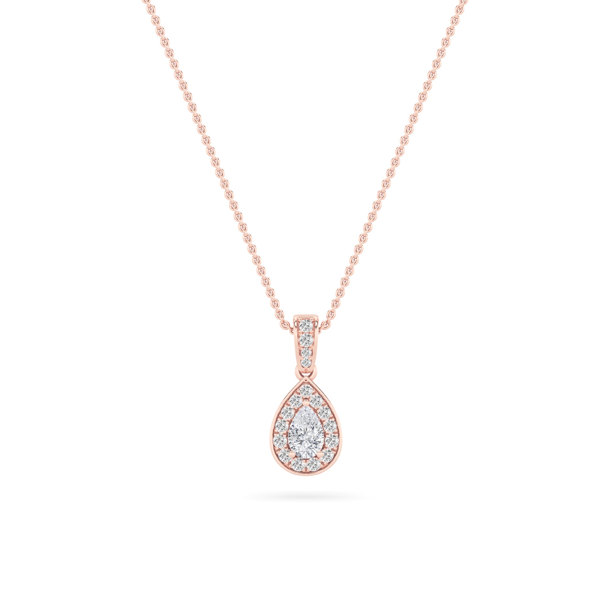 0.75Cttw Pear Shaped Lab Grown Diamond (F/VS) Halo Pendant in 14K Gold