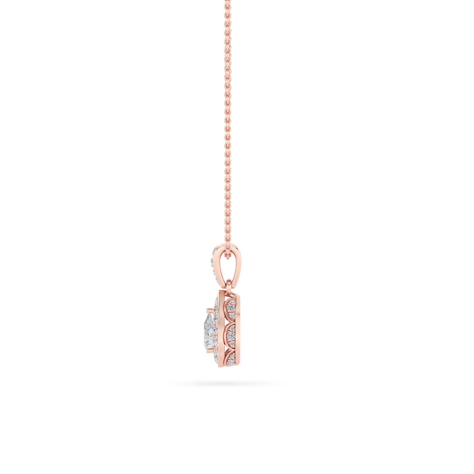 0.75Cttw Pear Shaped Lab Grown Diamond (F/VS) Halo Pendant in 14K Gold
