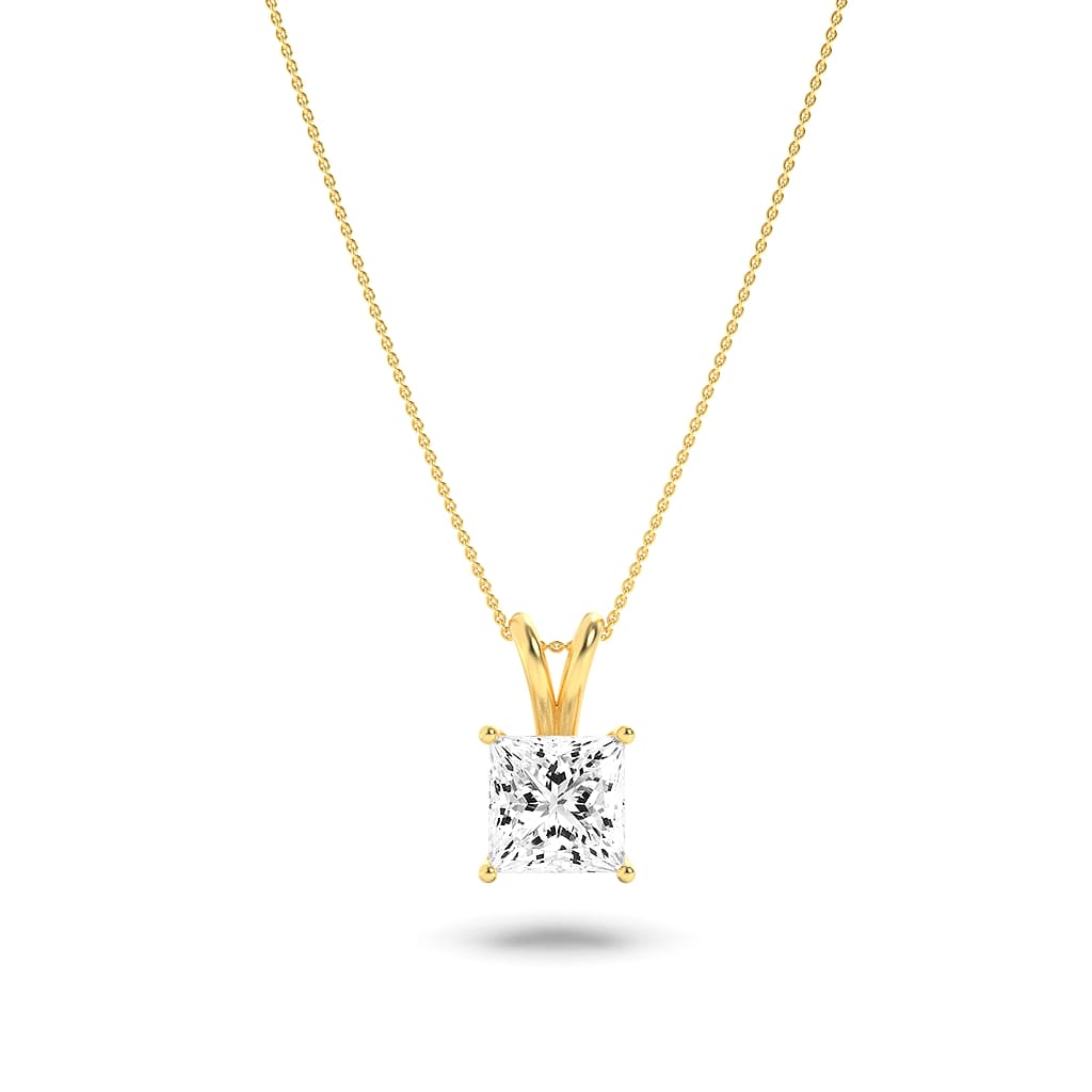 2Cttw Princess Shaped Lab Grown Diamond (F/VS) Split Bale Solitaire Pendant in 14K Gold