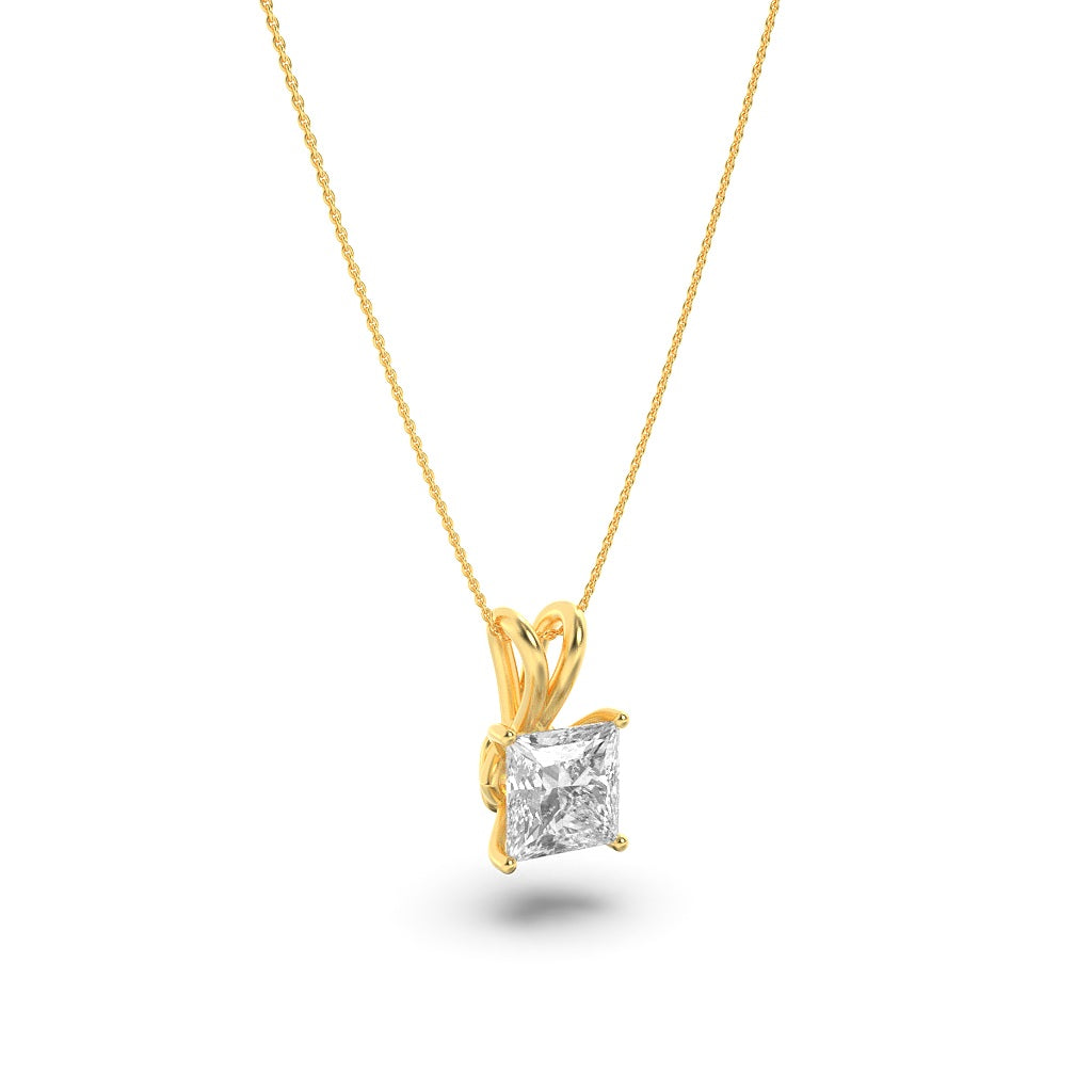 2Cttw Princess Shaped Lab Grown Diamond (F/VS) Split Bale Solitaire Pendant in 14K Gold