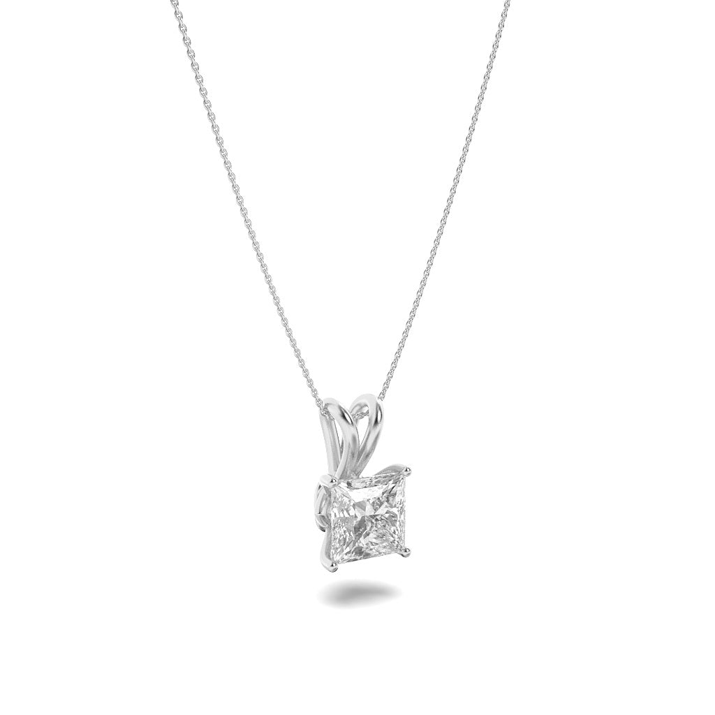 3Cttw Princess Shaped Lab Grown Diamond (F/VS) Split Bale Solitaire Pendant in 14K Gold