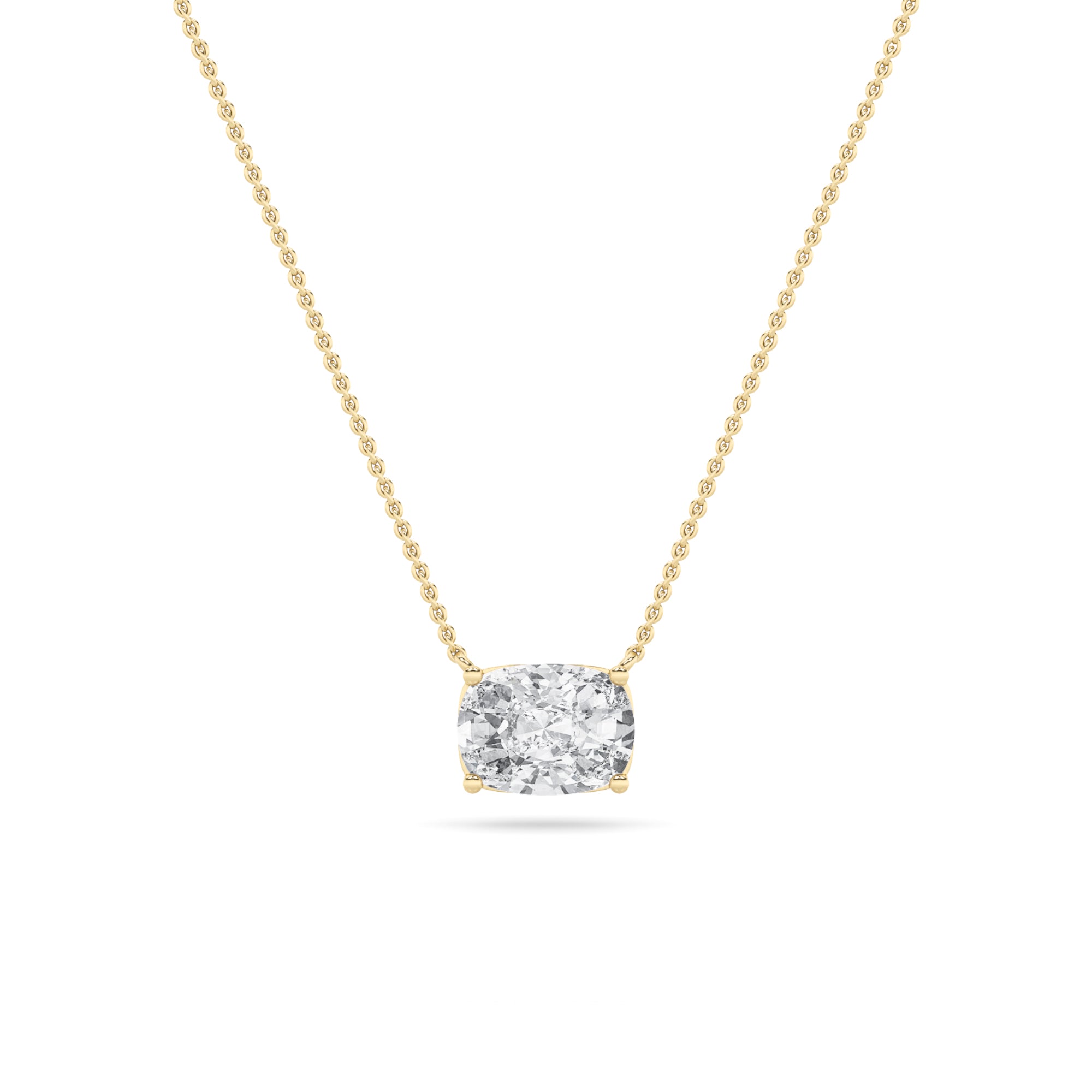 1Cttw Elongated Cushion Shaped Lab Grown Diamond (F/VS) East West Solitaire  Necklace in 14K Gold