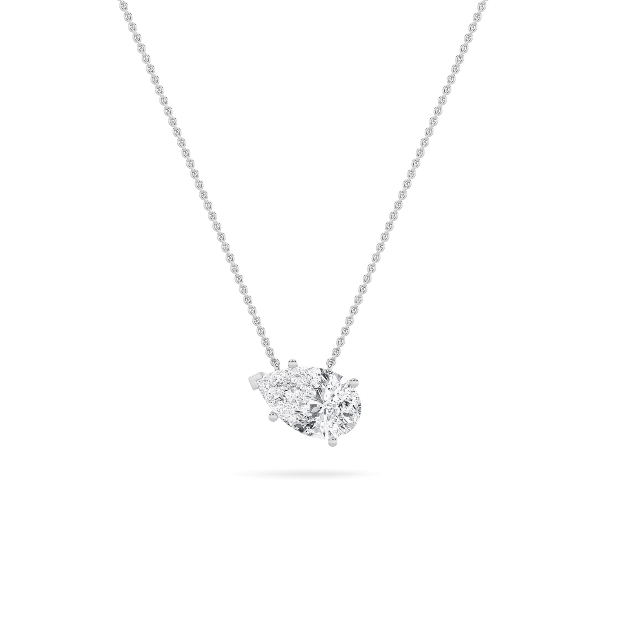 2Cttw Pear Shaped Lab Grown Diamond (F/VS) East West Solitaire  Necklace in 14K Gold