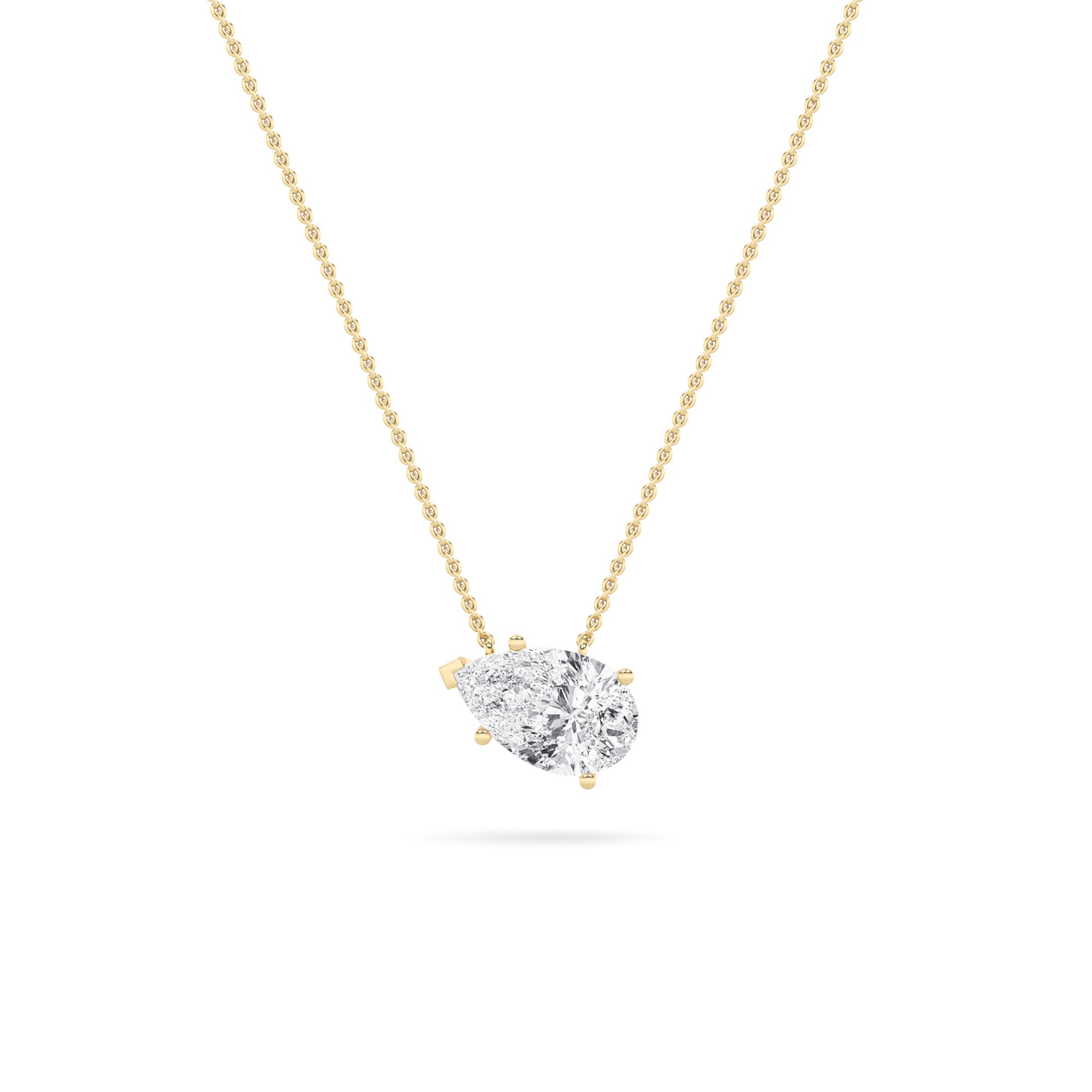 3Cttw Pear Shaped Lab Grown Diamond (F/VS) East West Solitaire  Necklace in 14K Gold