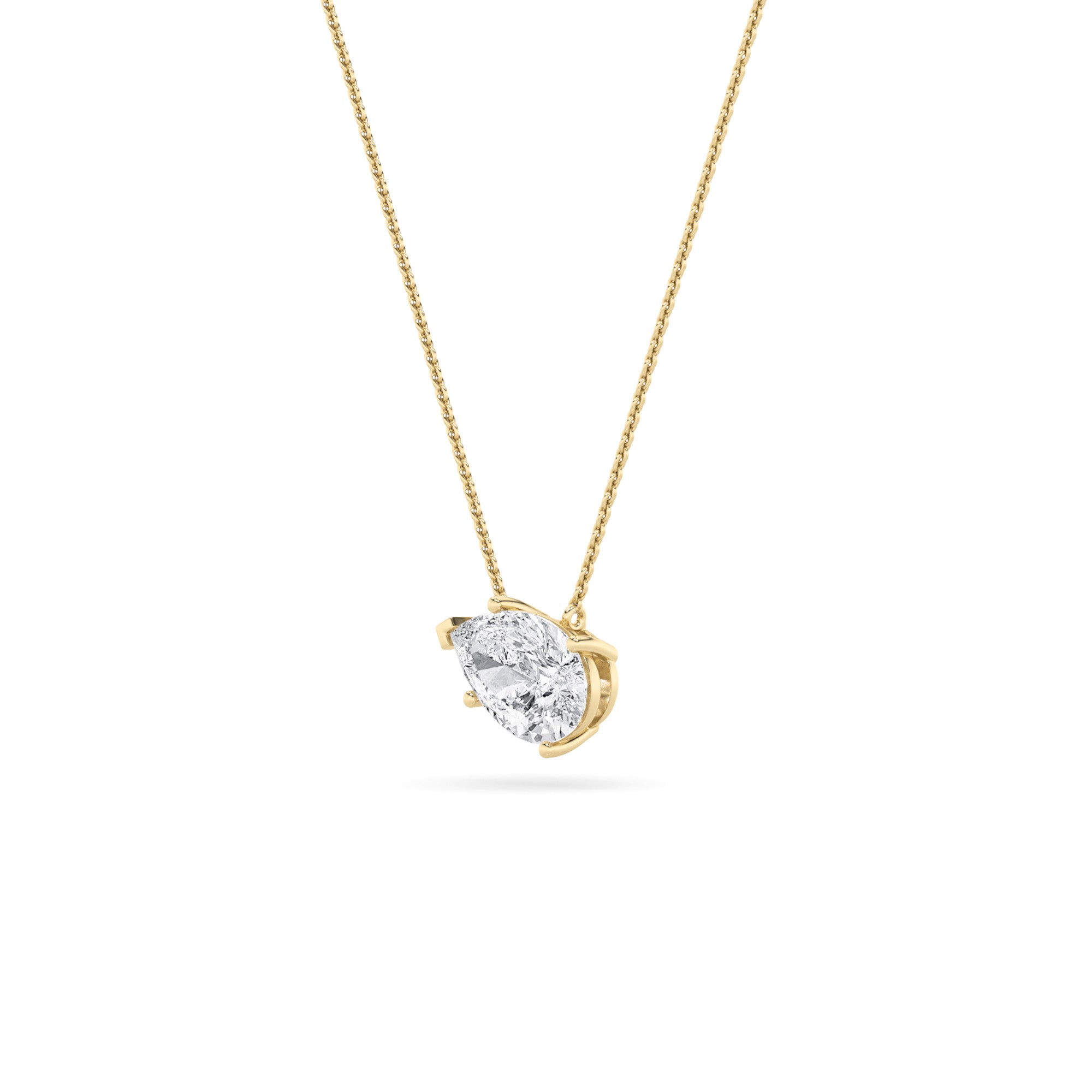 3Cttw Pear Shaped Lab Grown Diamond (F/VS) East West Solitaire  Necklace in 14K Gold