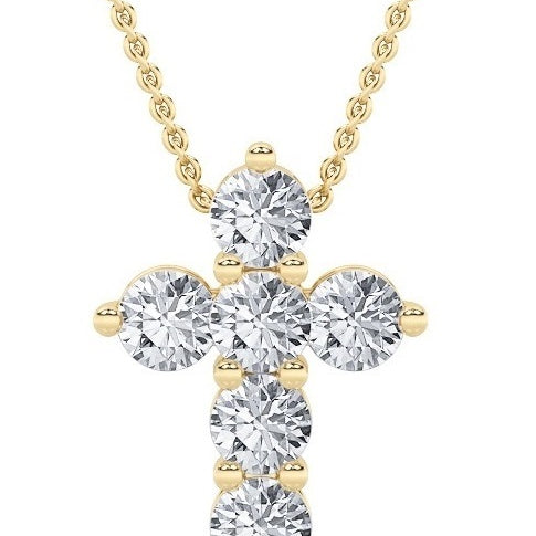 1.5Cttw Round Shaped Lab Grown Diamond (F/VS) Cross Pendant in 14K Gold