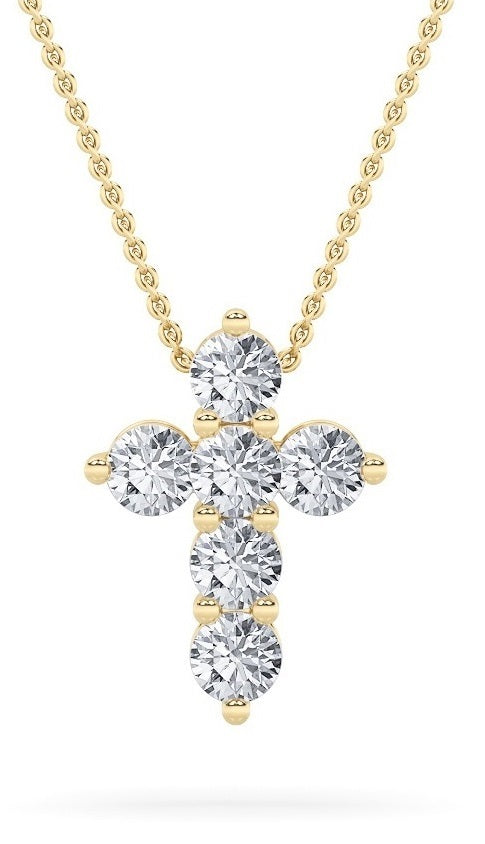 1.5Cttw Round Shaped Lab Grown Diamond (F/VS) Cross Pendant in 14K Gold