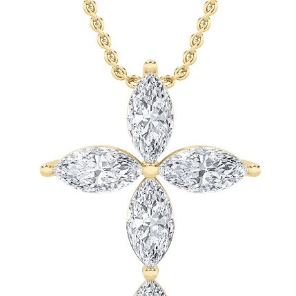 1.5Cttw Marquise Shaped Lab Grown Diamond (F/VS) Cross Pendant in 14K Gold