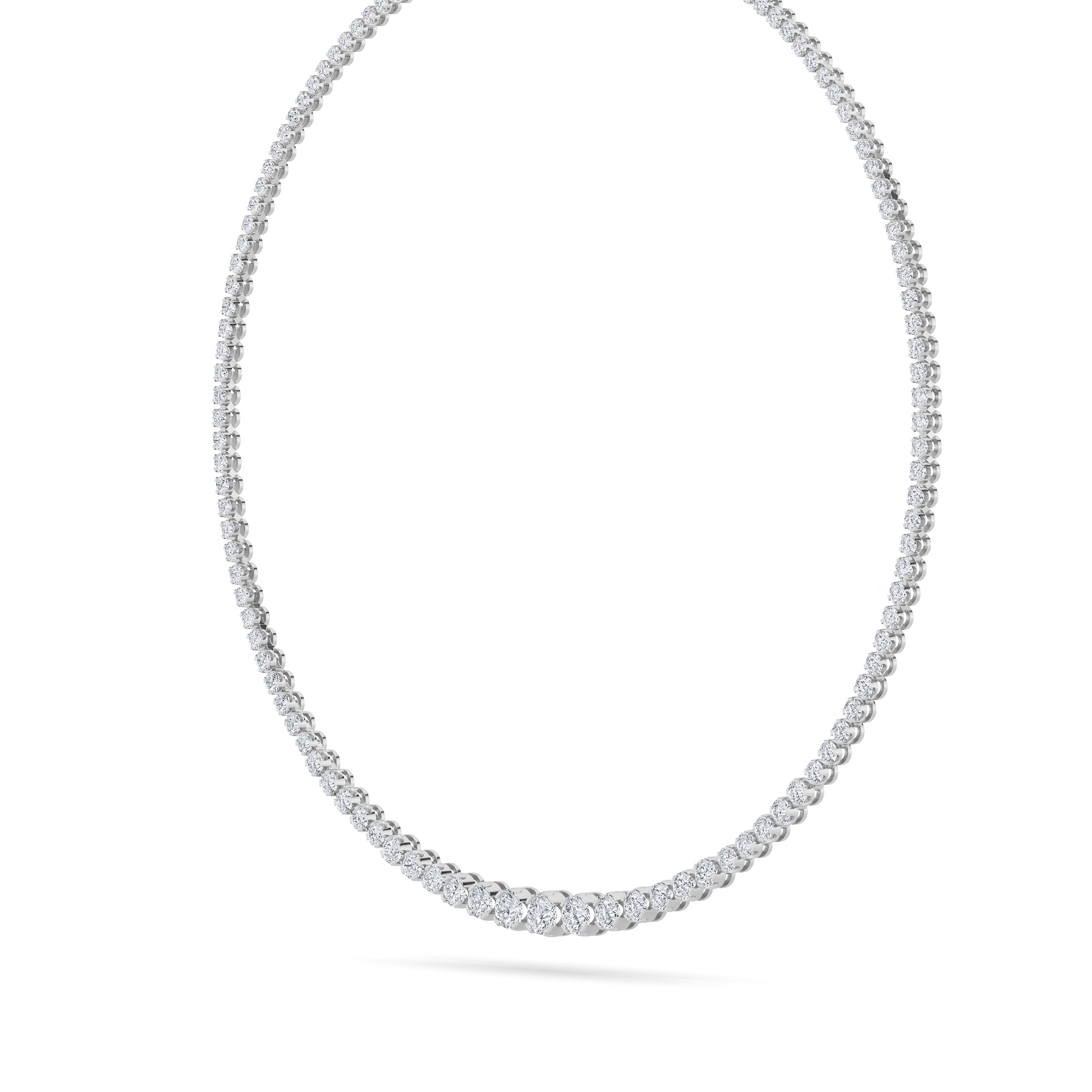 10Cttw Round Shaped Lab Grown Diamond (F/VS) Graduating Full Riviera Necklace in 14K Gold