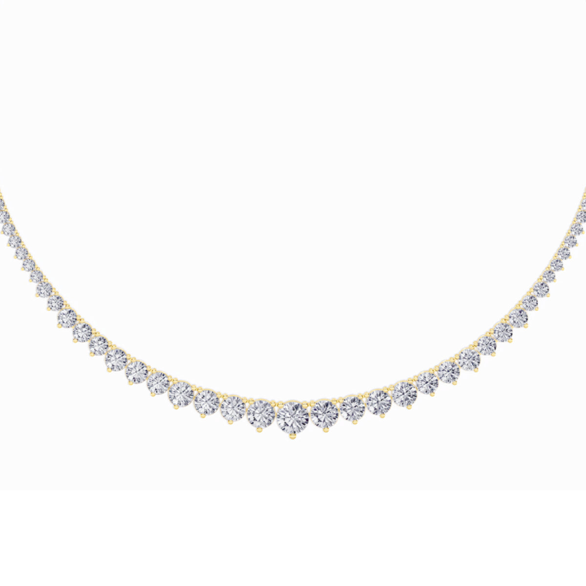 15Cttw Round Shaped Lab Grown Diamond (F/VS) Three Prong Graduating Necklace in 14K Gold