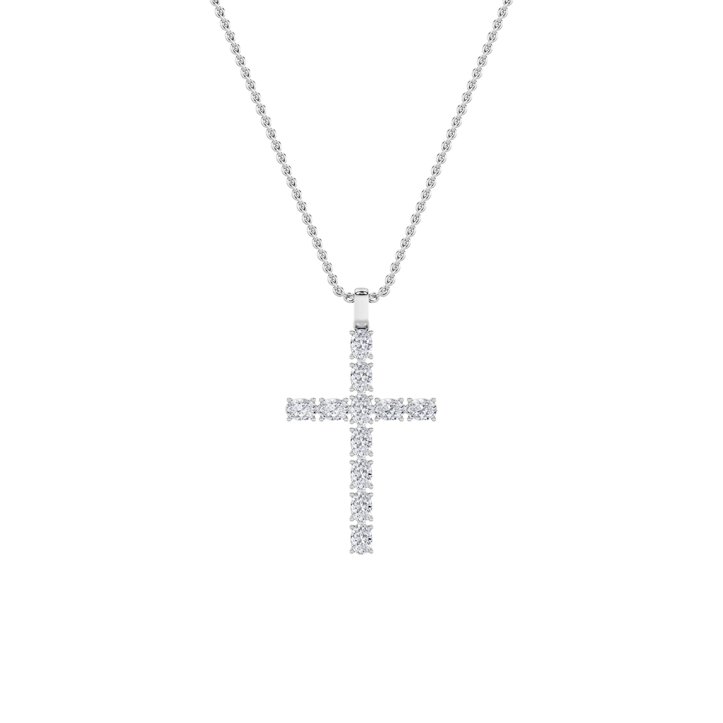 2Cttw Oval Shaped Lab Grown Diamond (F/VS) Cross Pendant in 14K Gold