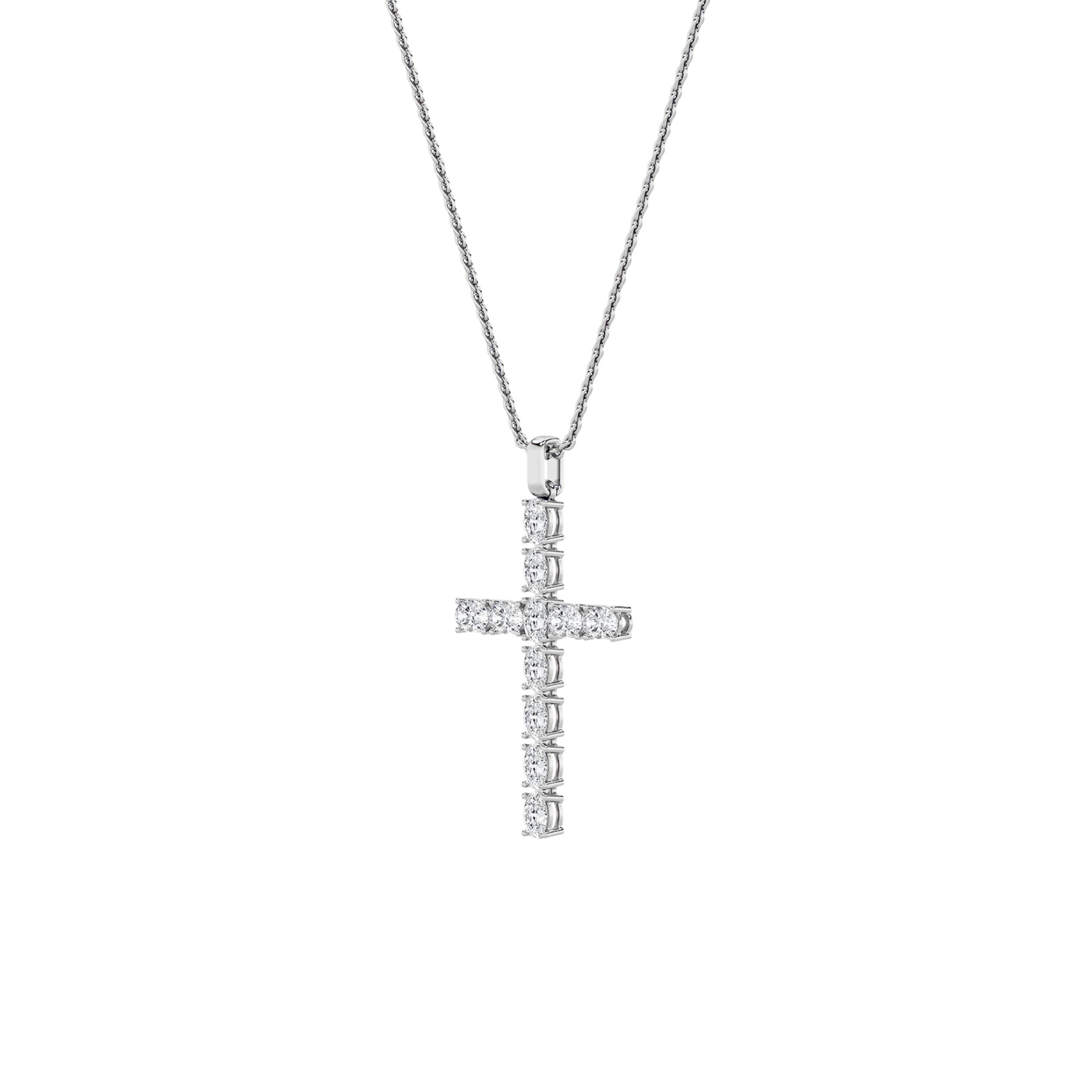2Cttw Oval Shaped Lab Grown Diamond (F/VS) Cross Pendant in 14K Gold