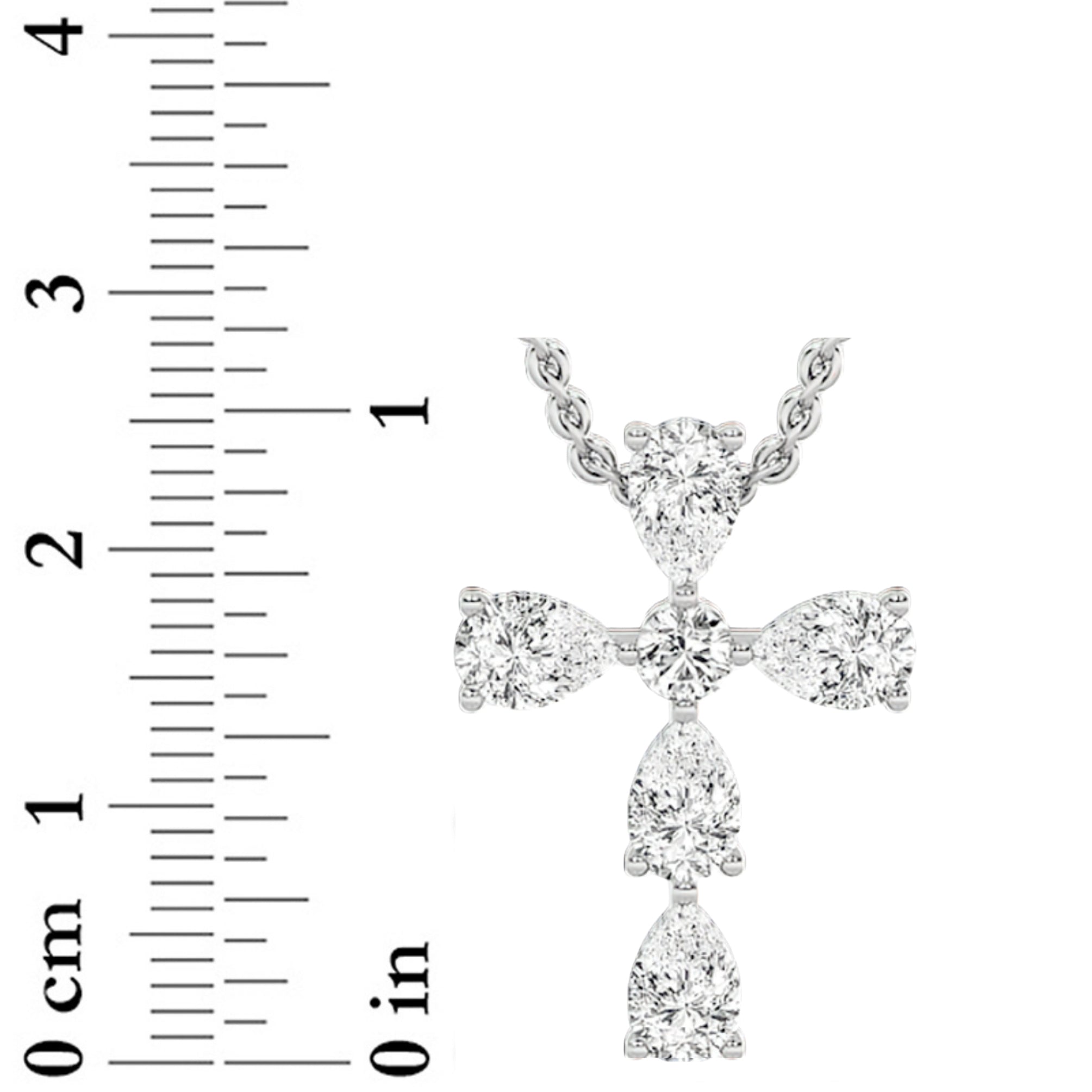 2.75Cttw Pear Shaped Lab Grown Diamond (F/VS) Cross Pendant in 14K Gold