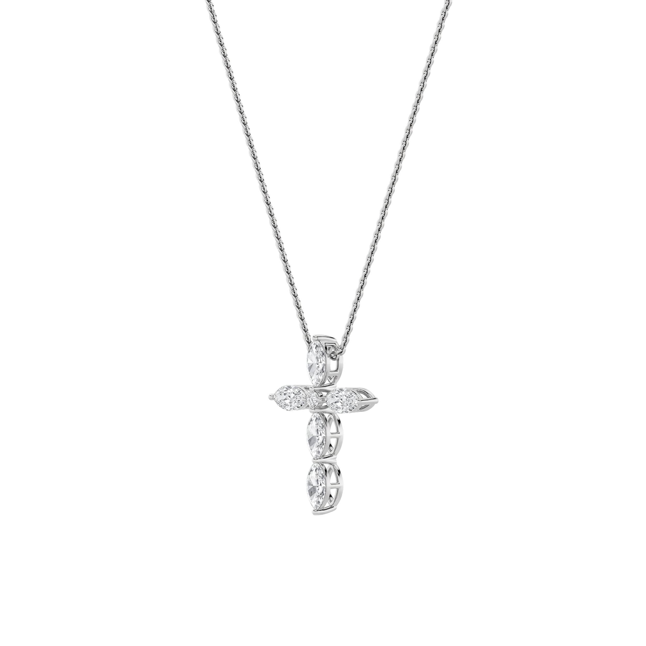 2Cttw Marquise Shaped Lab Grown Diamond (F/VS) Cross Pendant in 14K Gold