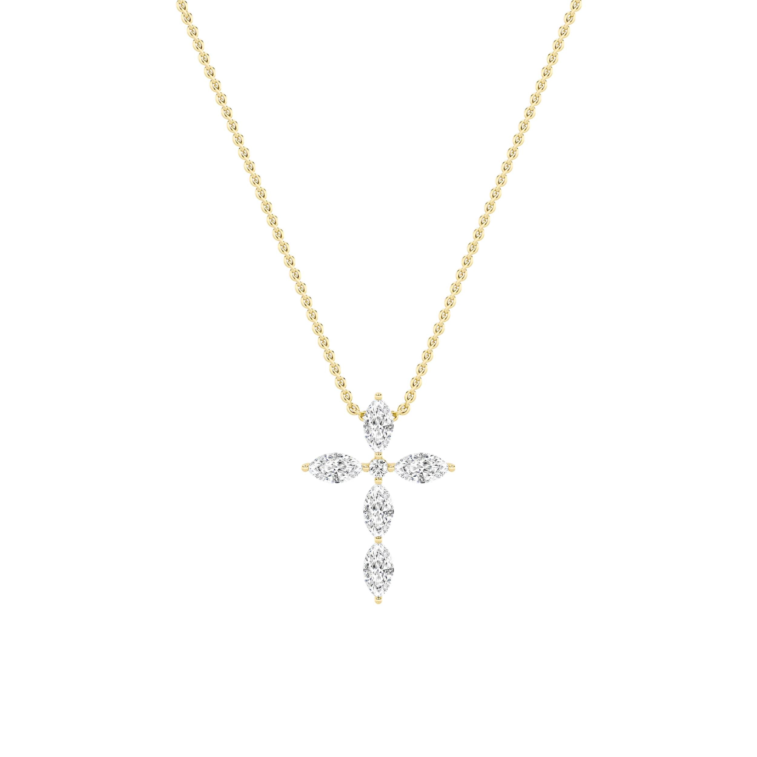 2Cttw Marquise Shaped Lab Grown Diamond (F/VS) Cross Pendant in 14K Gold