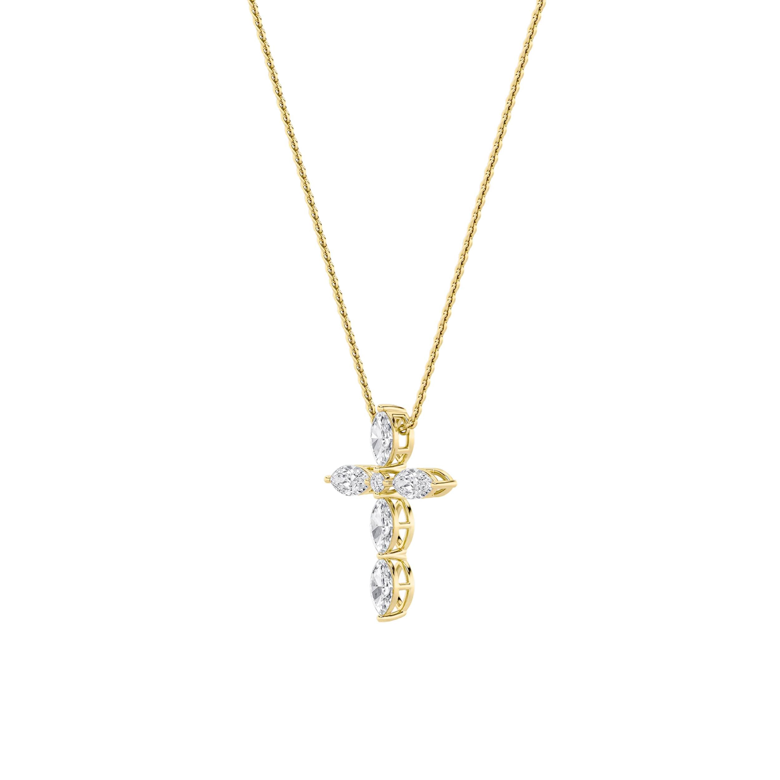2Cttw Marquise Shaped Lab Grown Diamond (F/VS) Cross Pendant in 14K Gold