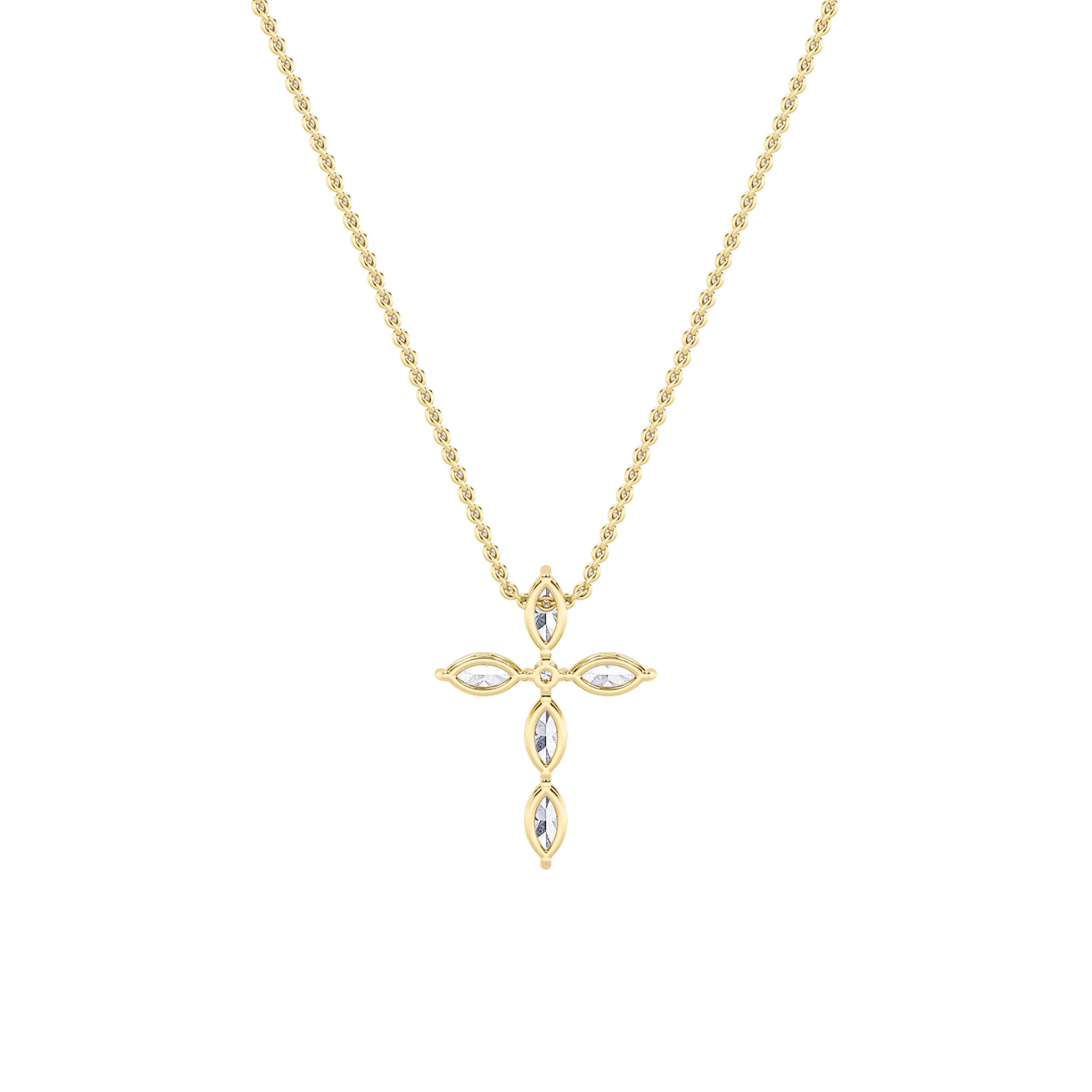 2Cttw Marquise Shaped Lab Grown Diamond (F/VS) Cross Pendant in 14K Gold
