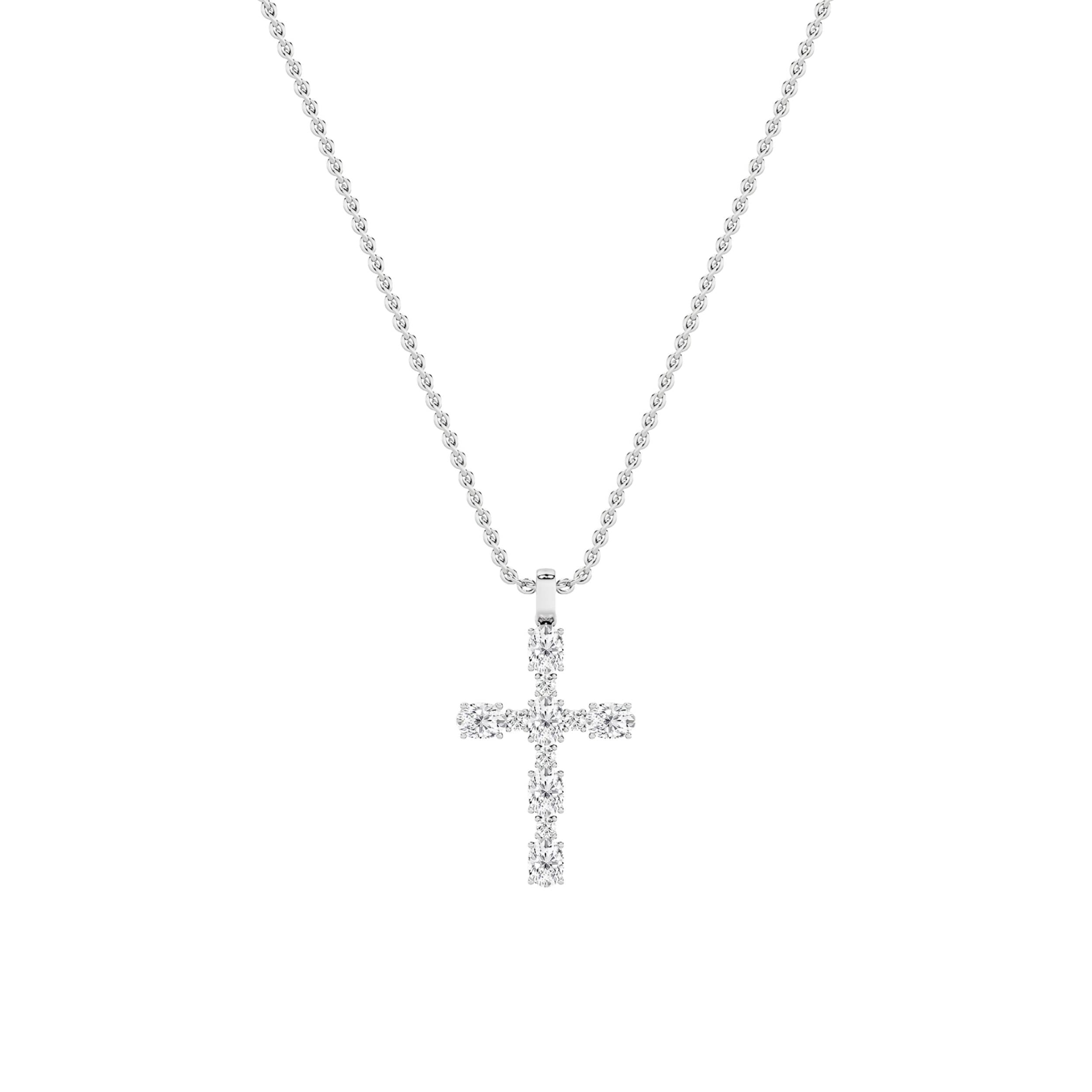 2Cttw Oval Shaped Lab Grown Diamond (F/VS) Cross Pendant in 14K Gold
