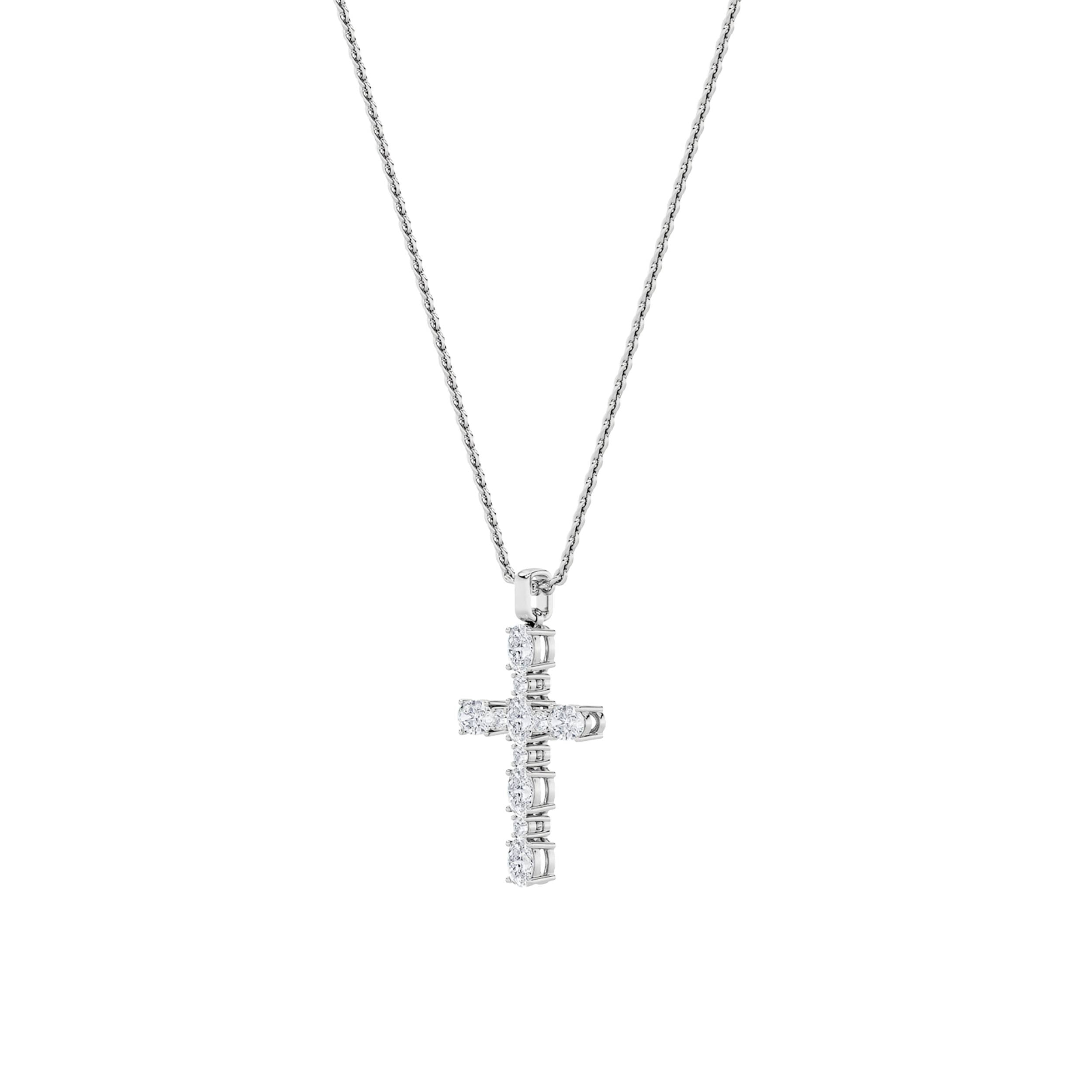 2Cttw Oval Shaped Lab Grown Diamond (F/VS) Cross Pendant in 14K Gold