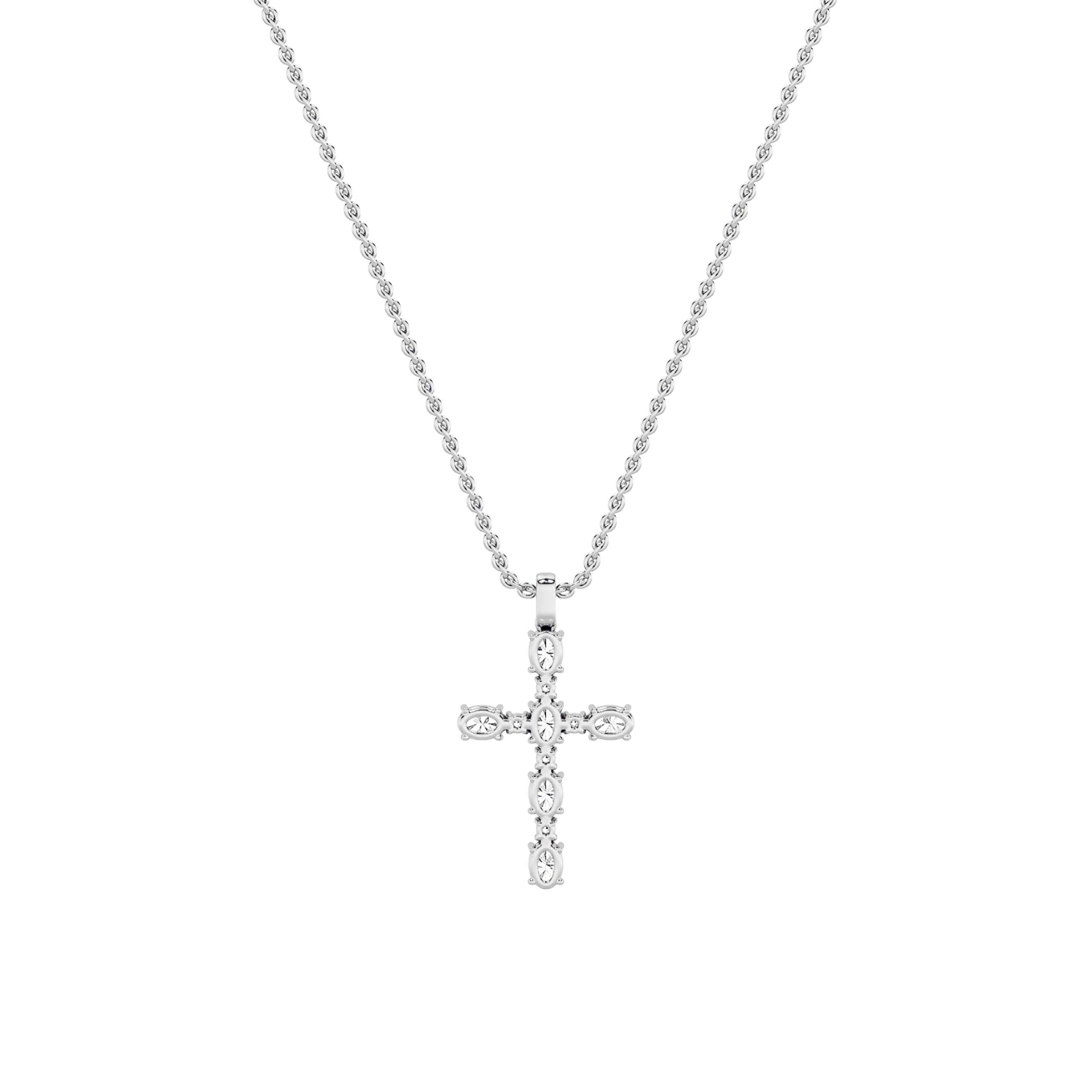 2Cttw Oval Shaped Lab Grown Diamond (F/VS) Cross Pendant in 14K Gold