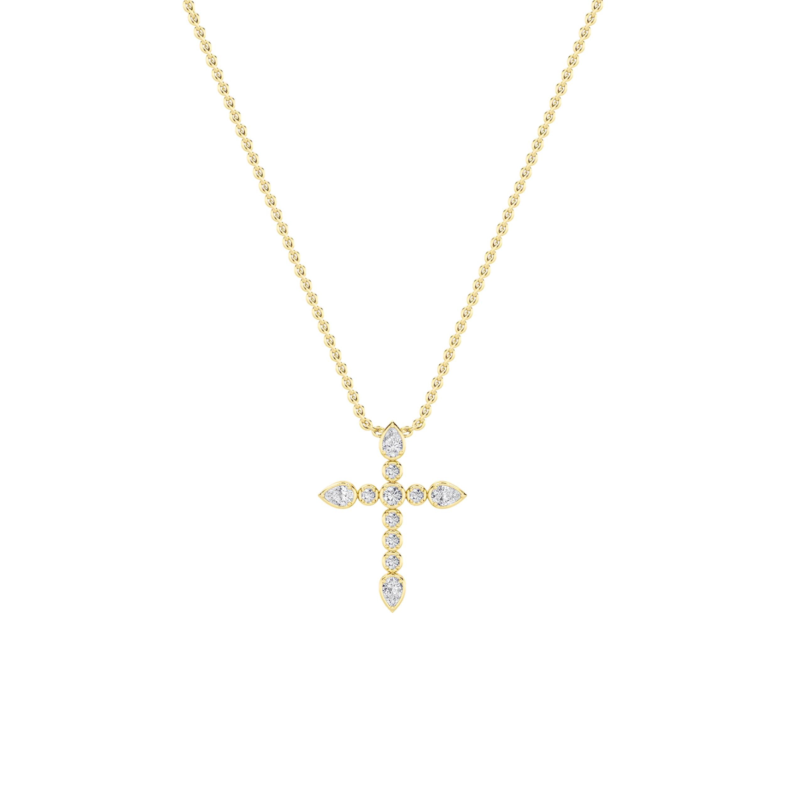 1.5Cttw Pear Shaped Lab Grown Diamond (F/VS) Cross Pendant in 14K Gold