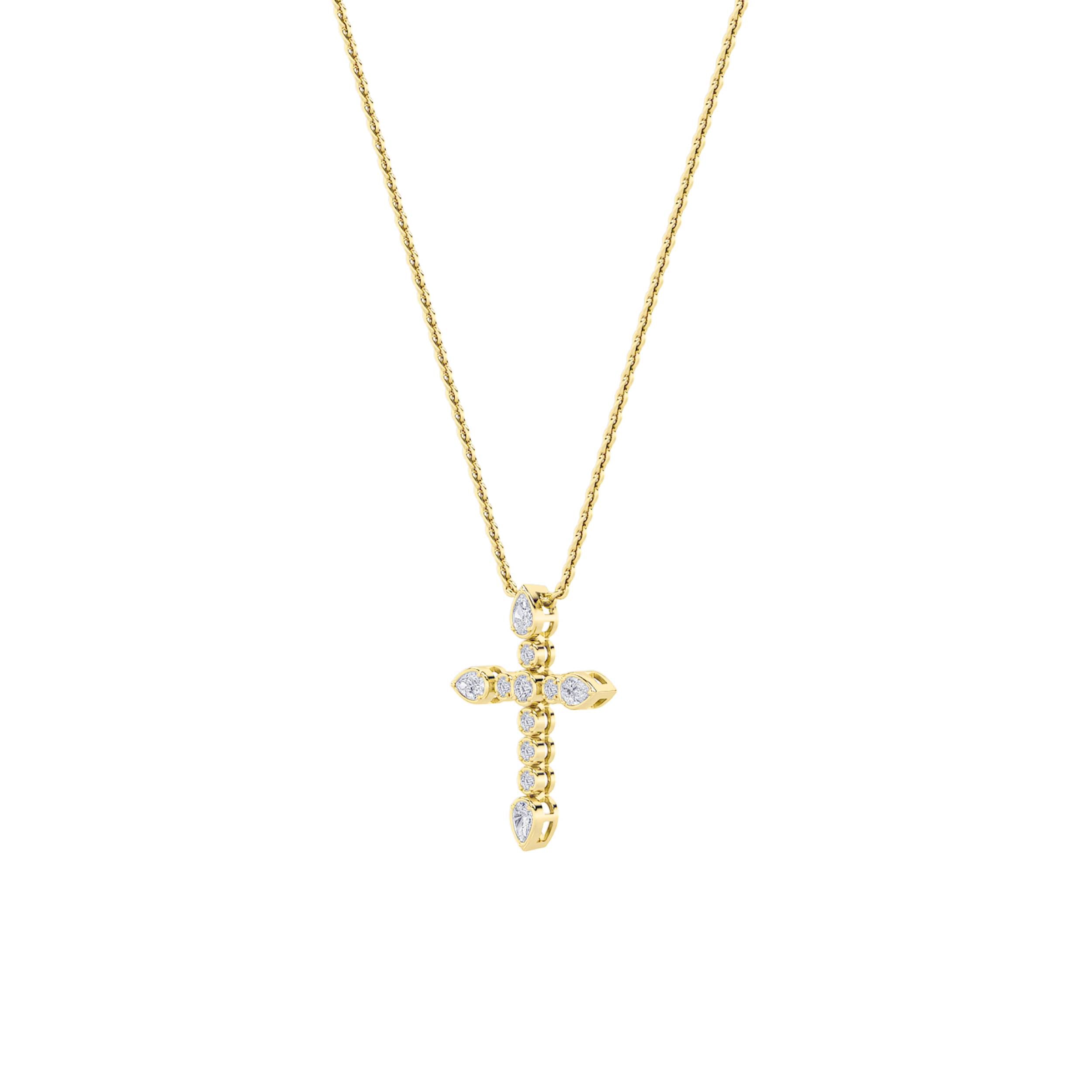 1.5Cttw Pear Shaped Lab Grown Diamond (F/VS) Cross Pendant in 14K Gold