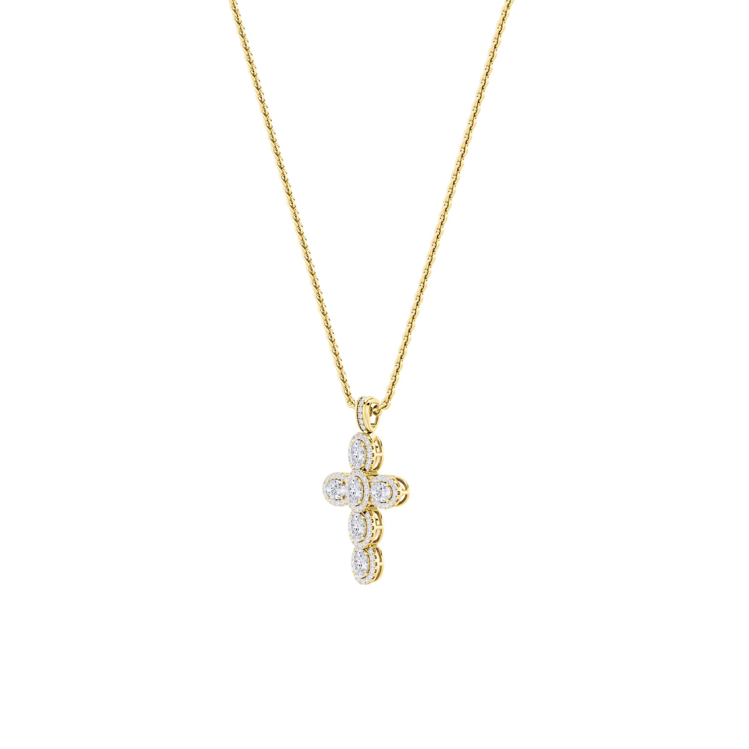 3Cttw Oval Shaped Lab Grown Diamond (F/VS) Cross Pendant in 14K Gold