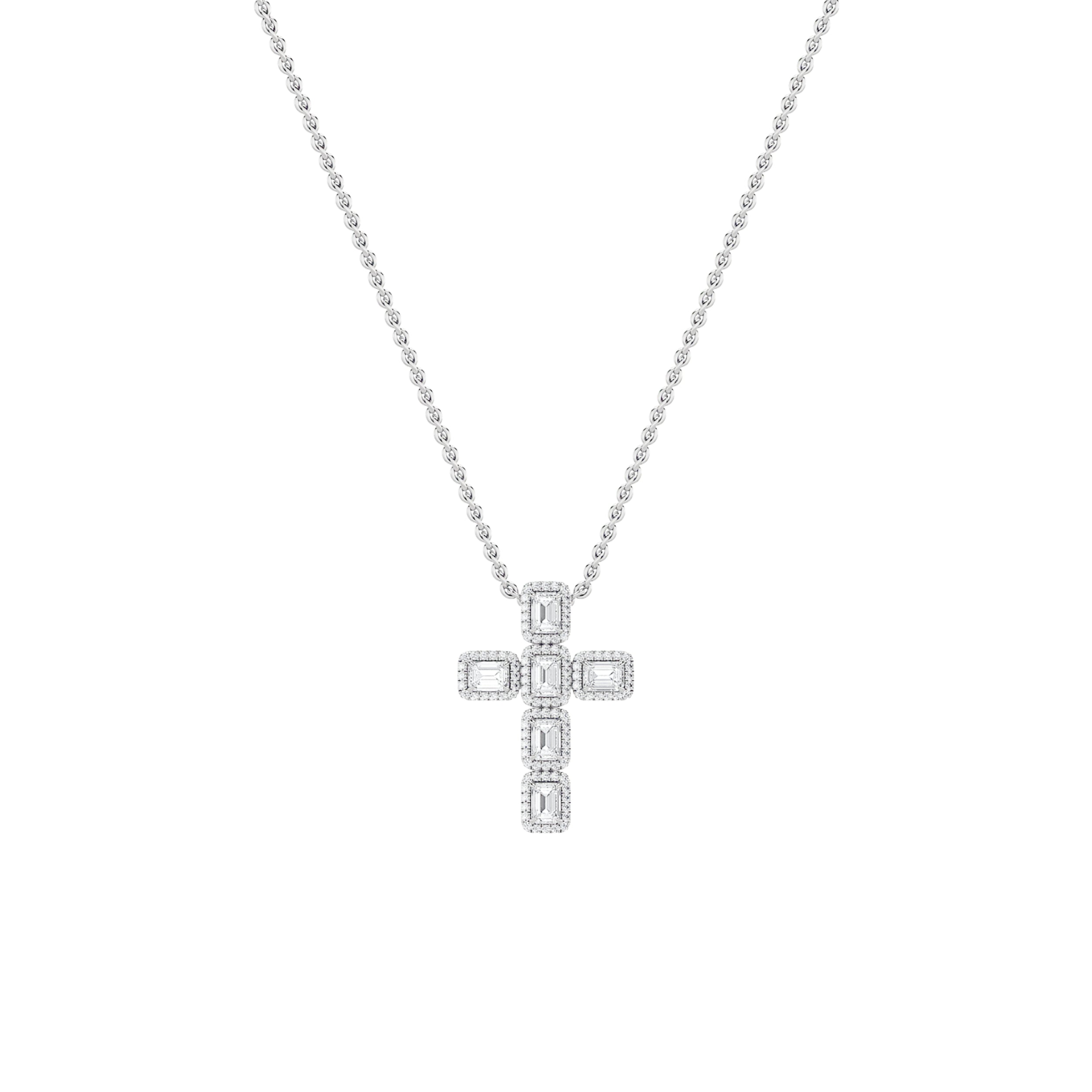 3Cttw Emerald Shaped Lab Grown Diamond (F/VS) Cross Pendant in 14K Gold