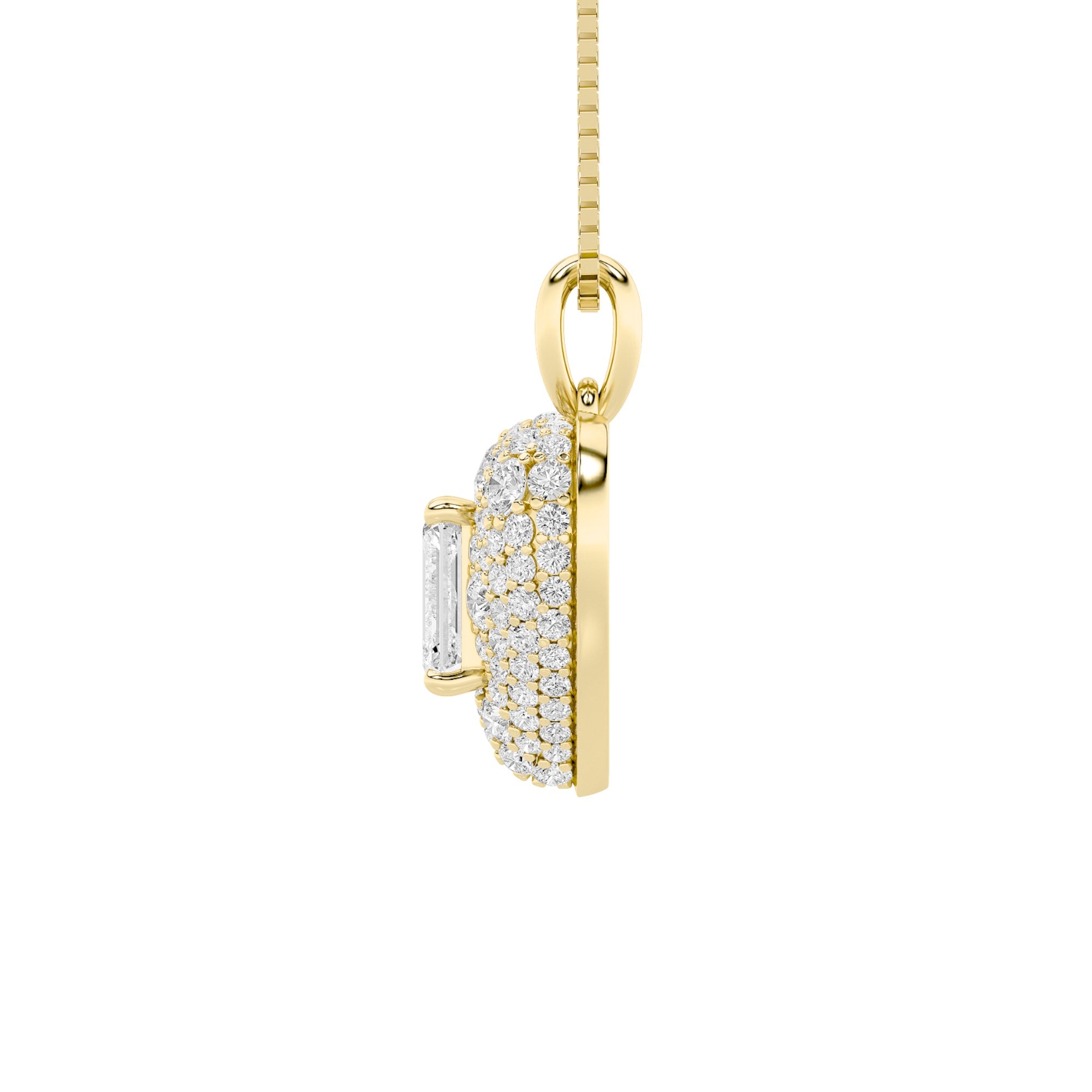 2Cttw Emerald Shaped Lab Grown Diamond (F/VS) Pave Accented Heart Shaped Pendant in 14K Gold