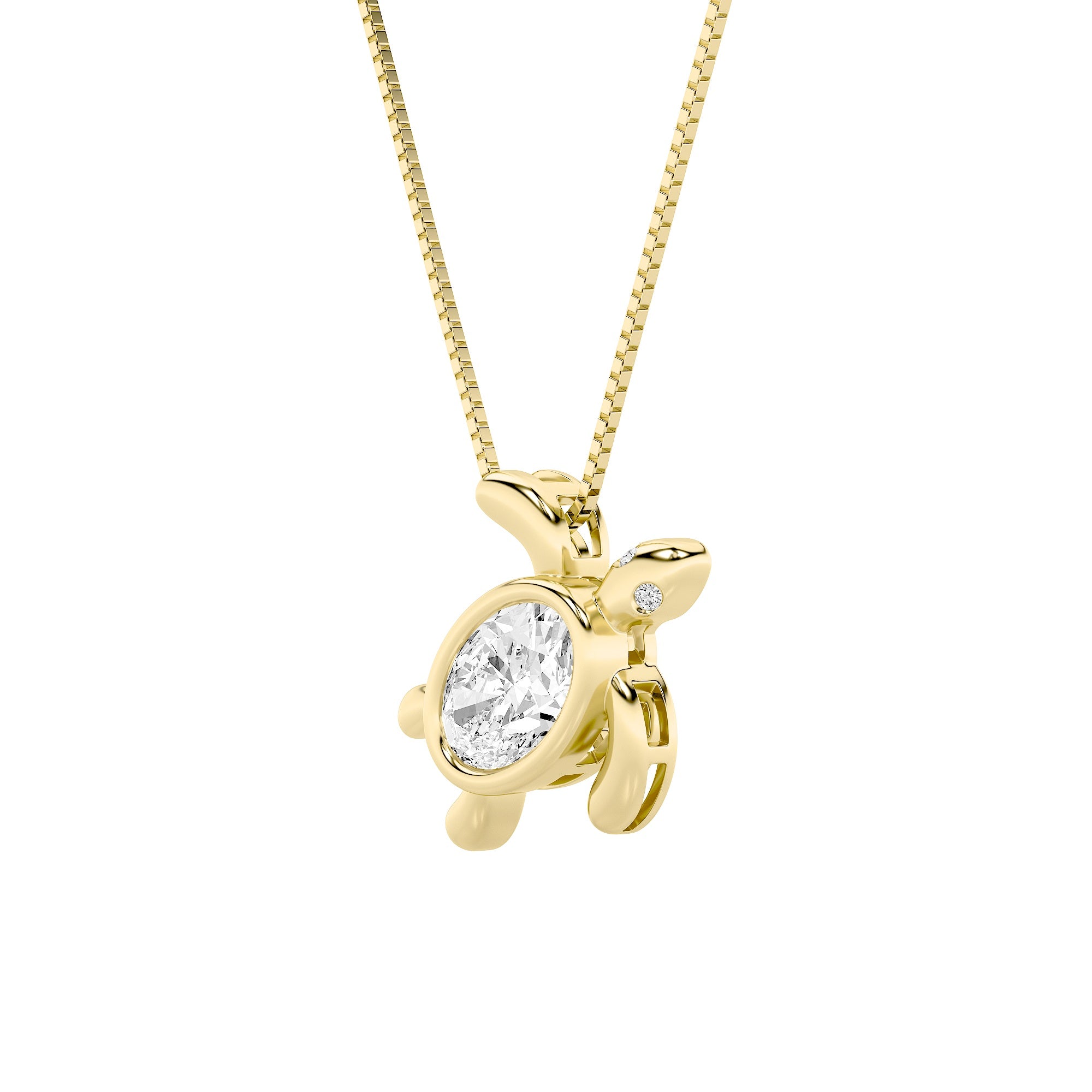 1.5Cttw Oval Shaped Lab Grown Diamond (F/VS) Bezel Set Turtle Pendant in 14K Gold