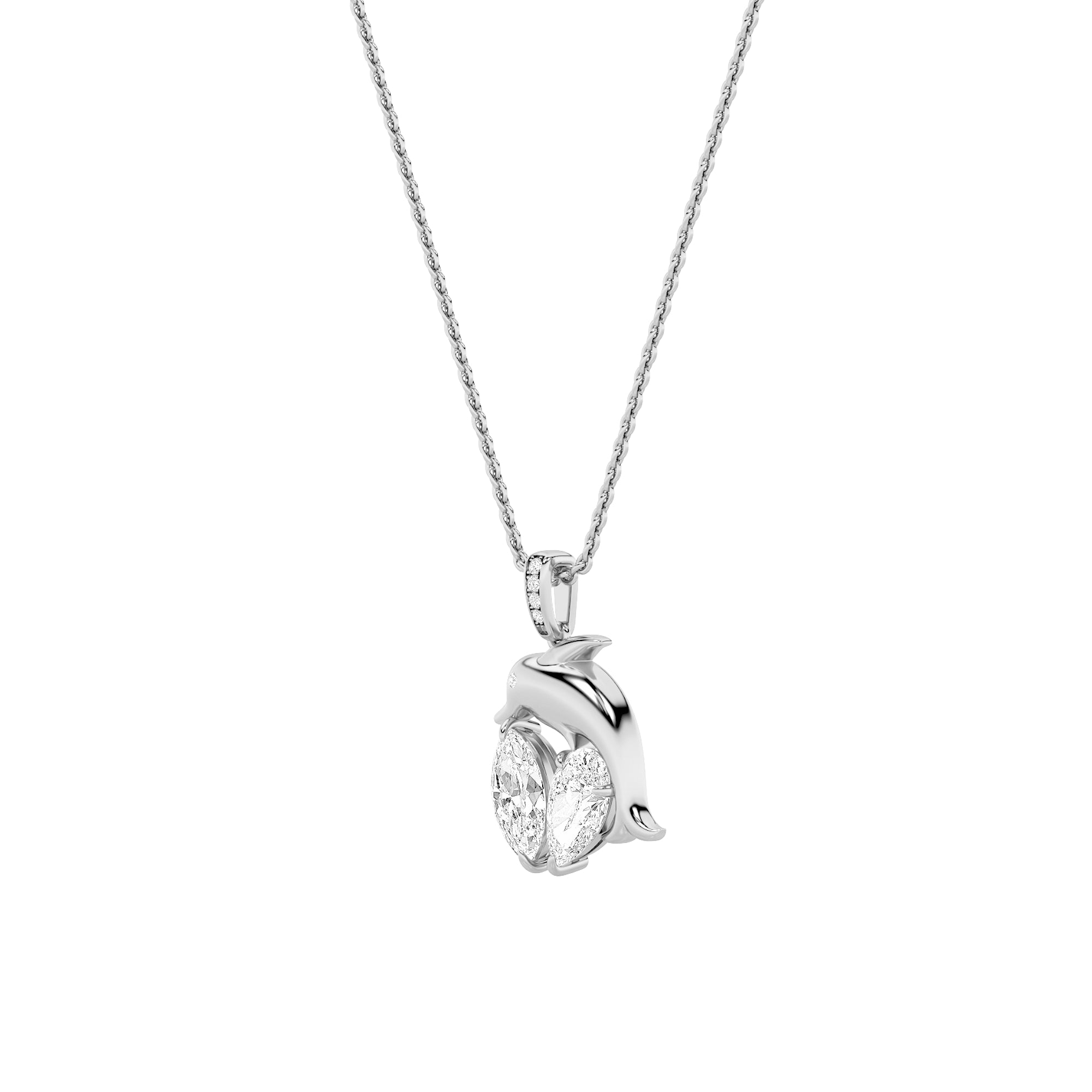 2Cttw Marquise Shaped Lab Grown Diamond (F/VS) Dolphin Pendant in 14K Gold