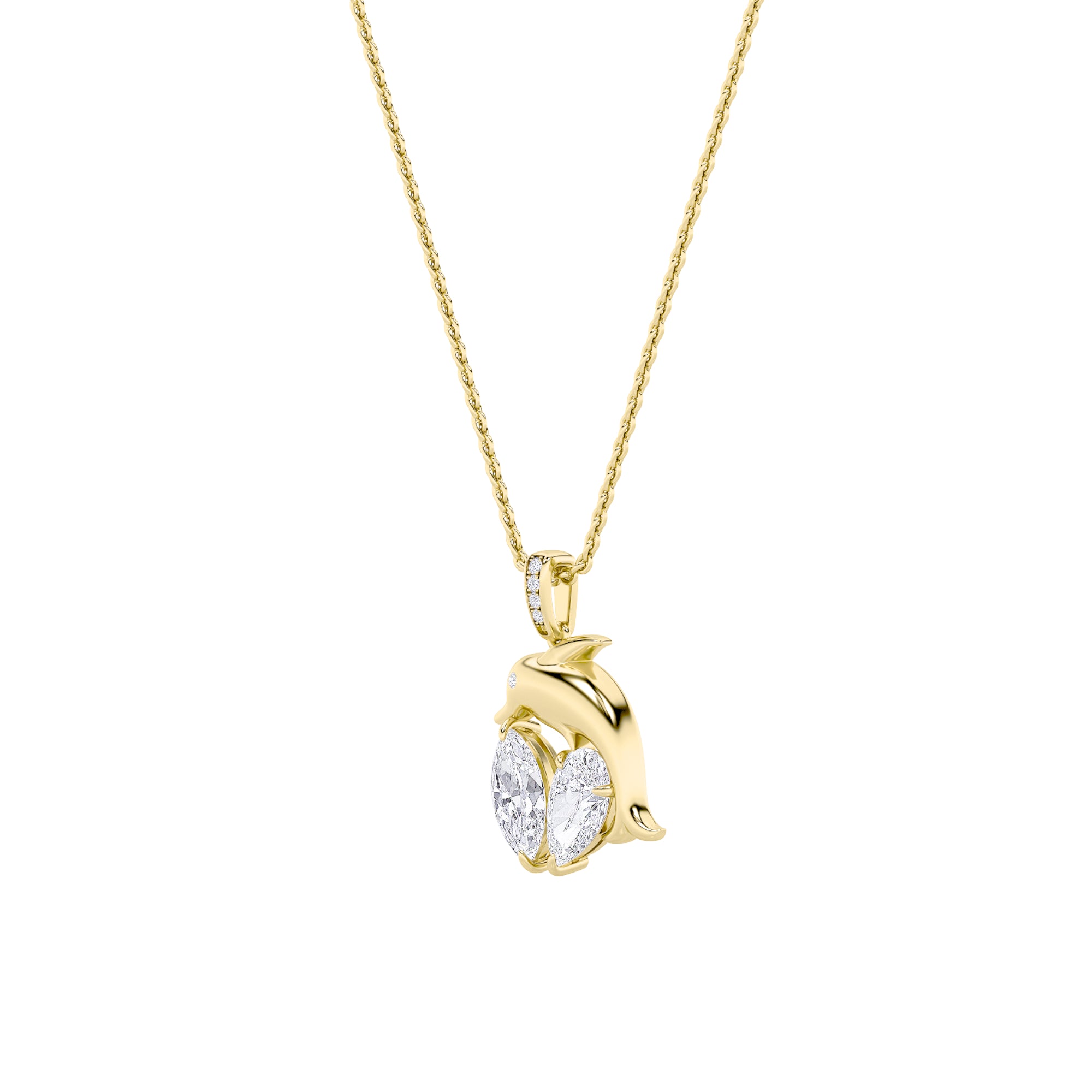 2Cttw Marquise Shaped Lab Grown Diamond (F/VS) Dolphin Pendant in 14K Gold