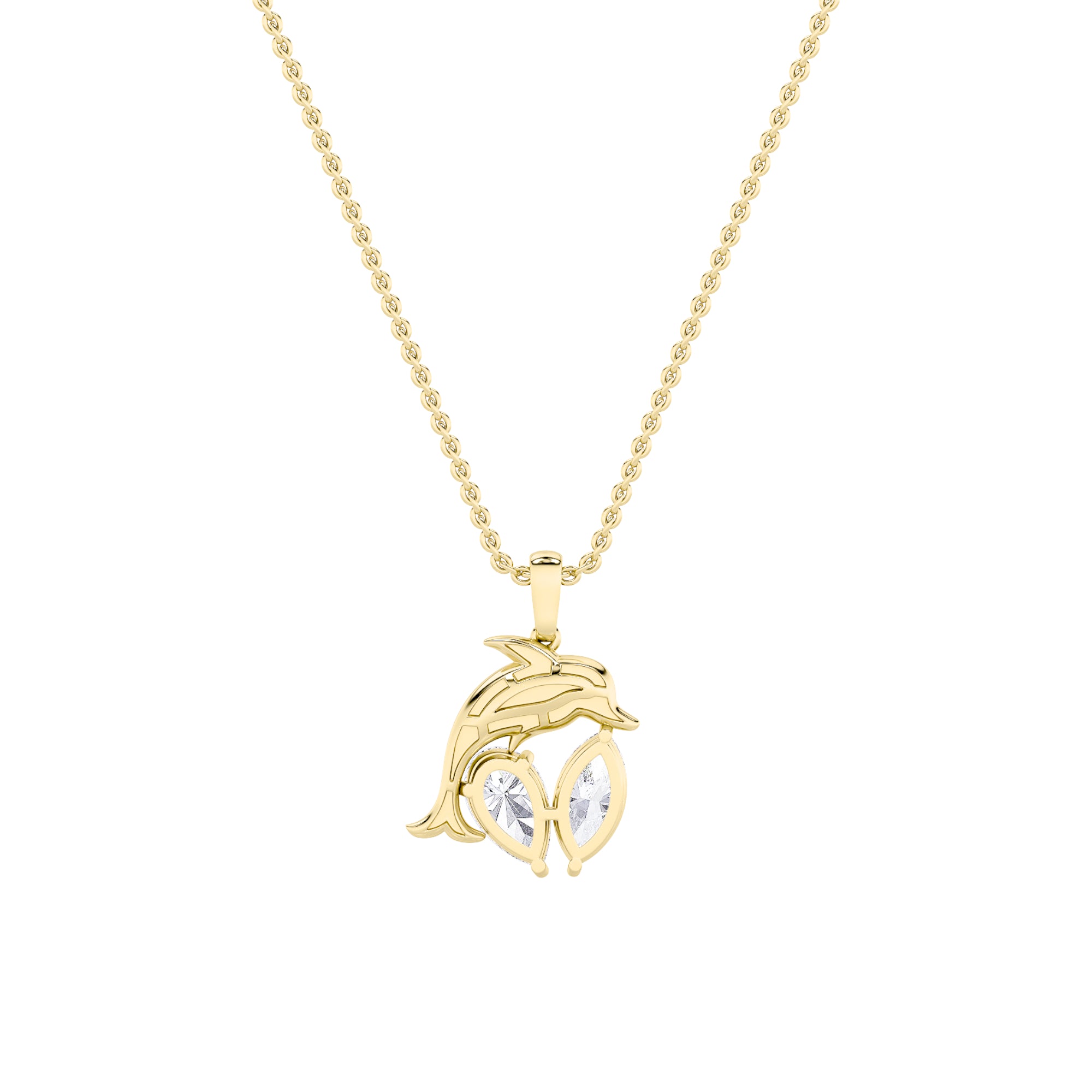 2Cttw Marquise Shaped Lab Grown Diamond (F/VS) Dolphin Pendant in 14K Gold