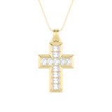 3Cttw Emerald Shaped Lab Grown Diamond (F/VS) Cross Pendant in 14K Gold