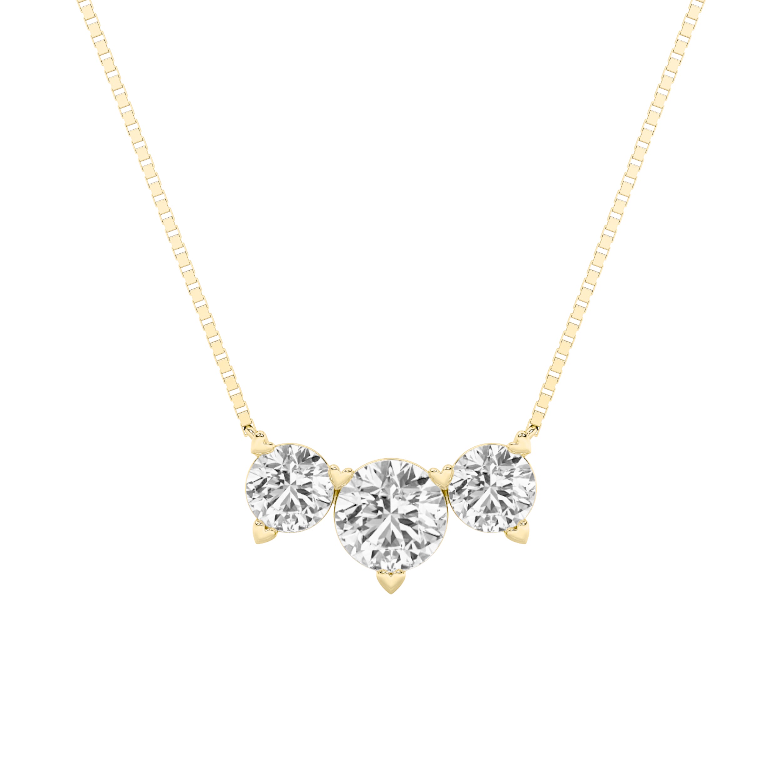 2Cttw Round Shaped Lab Grown Diamond (F/VS) Three Stone Necklace in 14K Gold