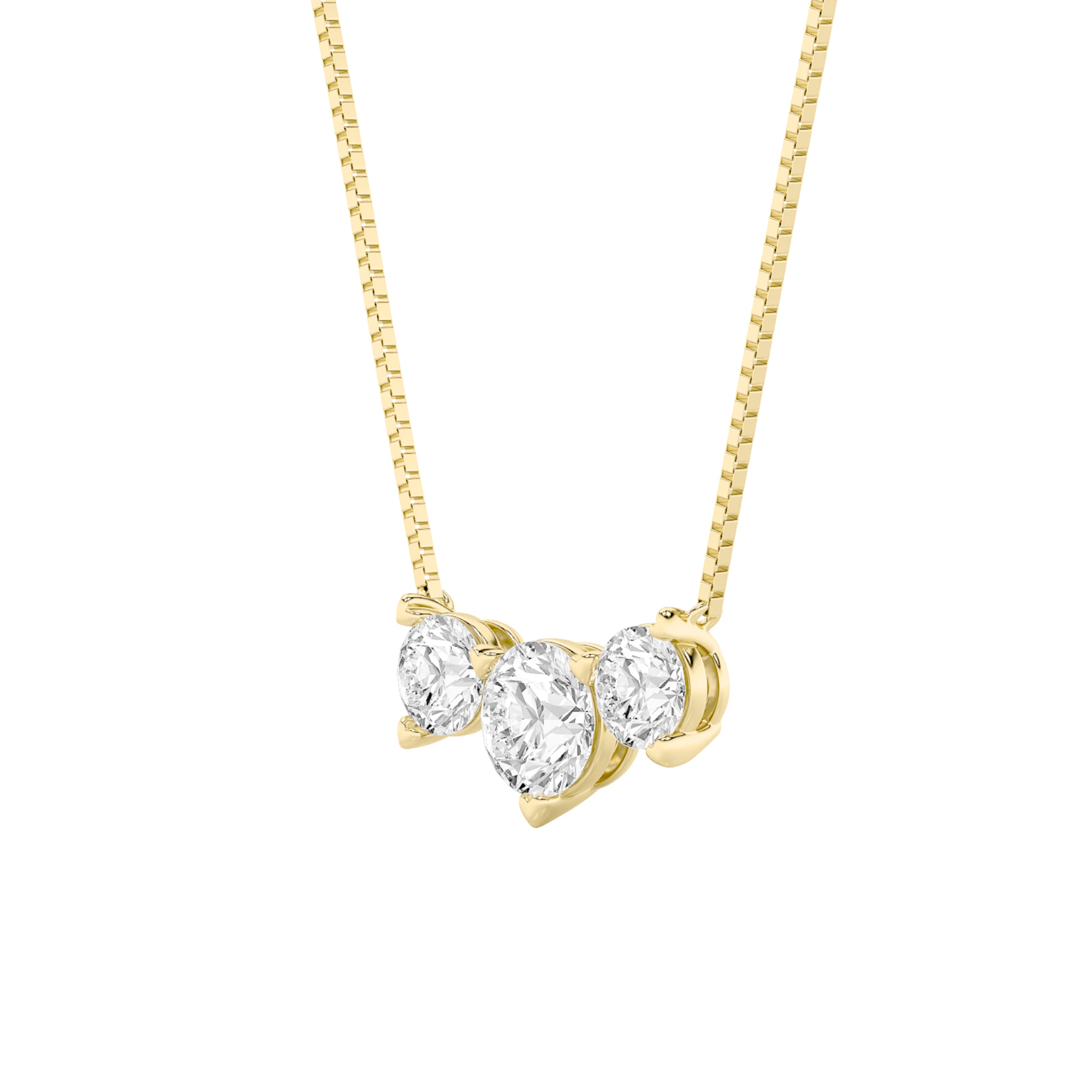 2Cttw Round Shaped Lab Grown Diamond (F/VS) Three Stone Necklace in 14K Gold
