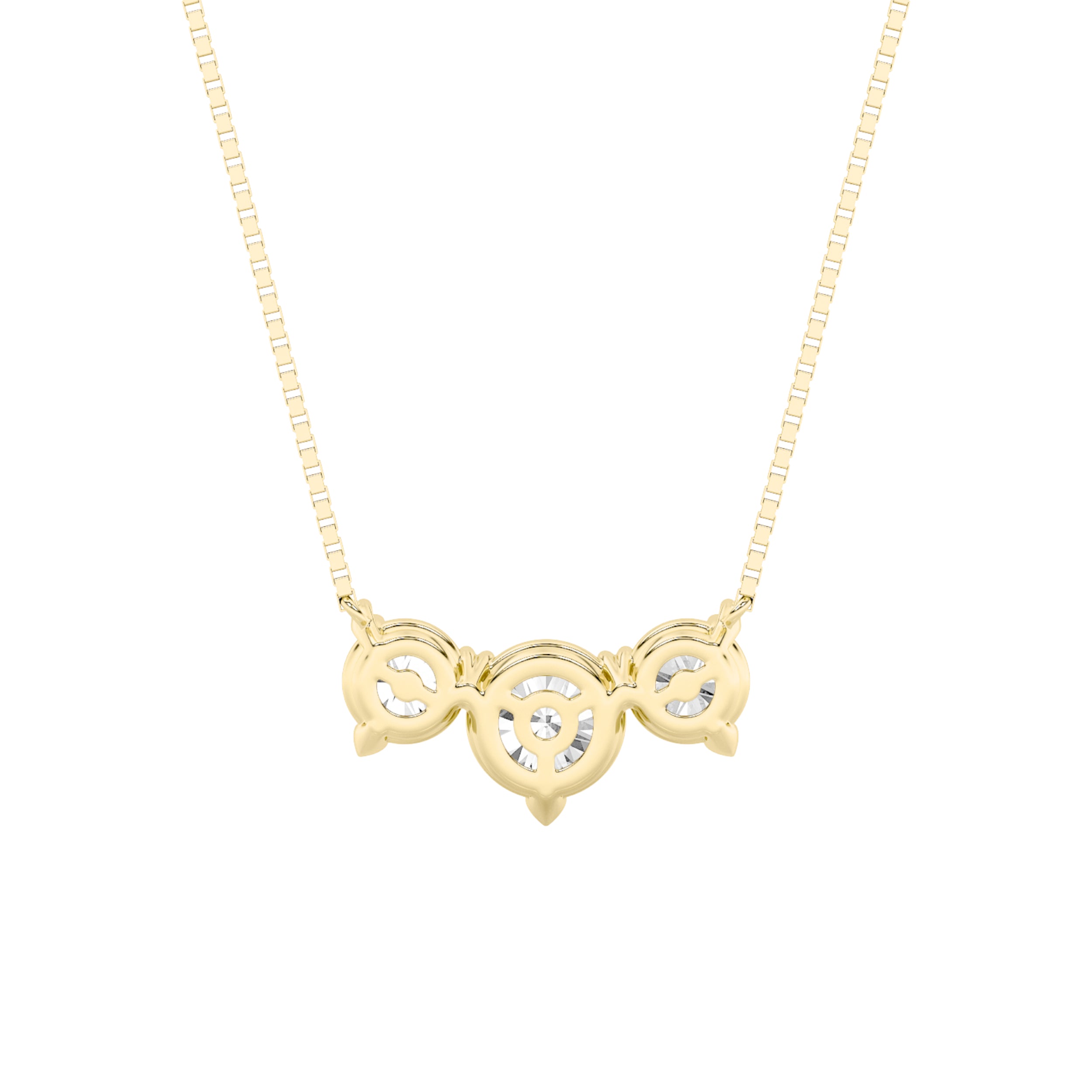 2Cttw Round Shaped Lab Grown Diamond (F/VS) Three Stone Necklace in 14K Gold