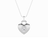 1Cttw Oval Shaped Lab Grown Diamond (F/VS) Heart Pendant in 14K  White Gold