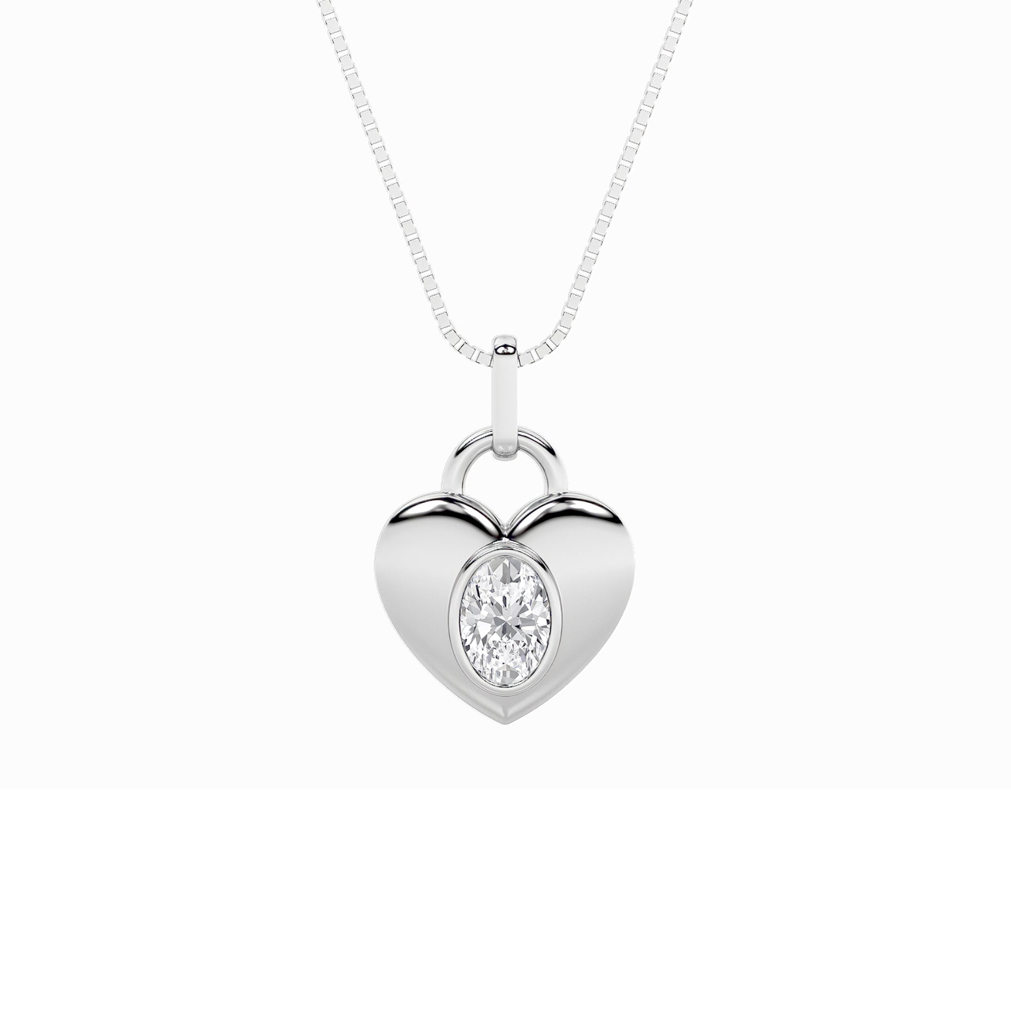 1Cttw Oval Shaped Lab Grown Diamond (F/VS) Heart Pendant in 14K  White Gold