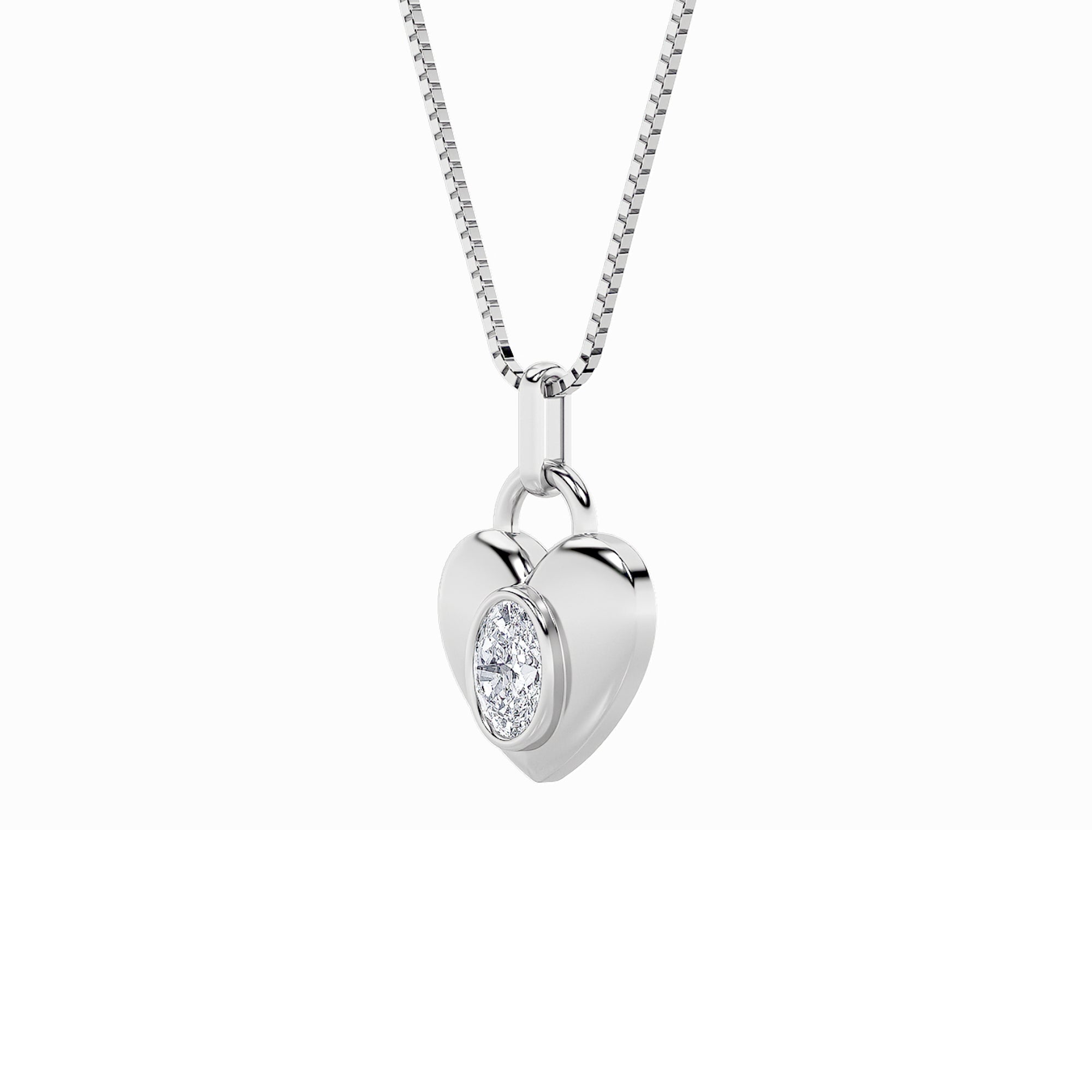 1Cttw Oval Shaped Lab Grown Diamond (F/VS) Heart Pendant in 14K  White Gold