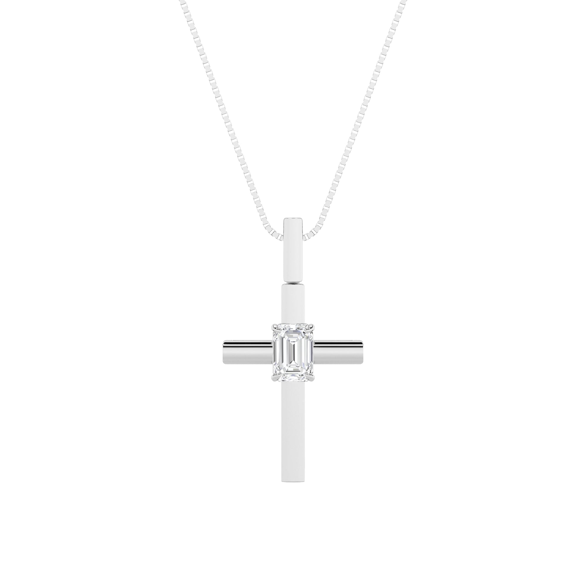 0.5Cttw Emerald Shaped Lab Grown Diamond (F/VS) Cross Pendant in 14K Gold