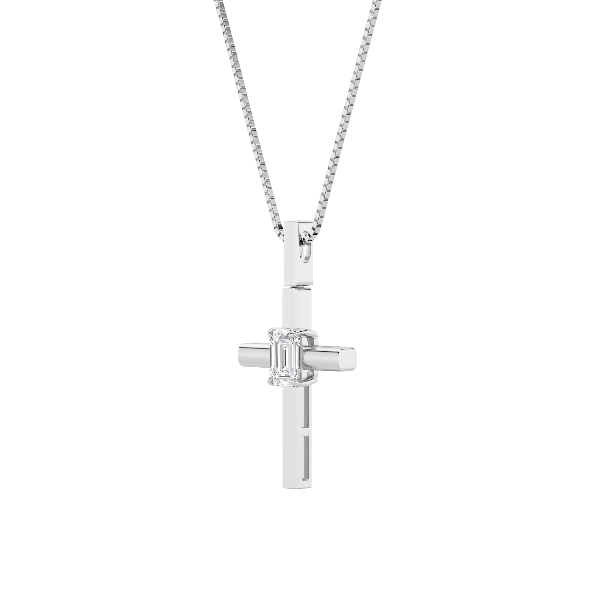 0.5Cttw Emerald Shaped Lab Grown Diamond (F/VS) Cross Pendant in 14K Gold