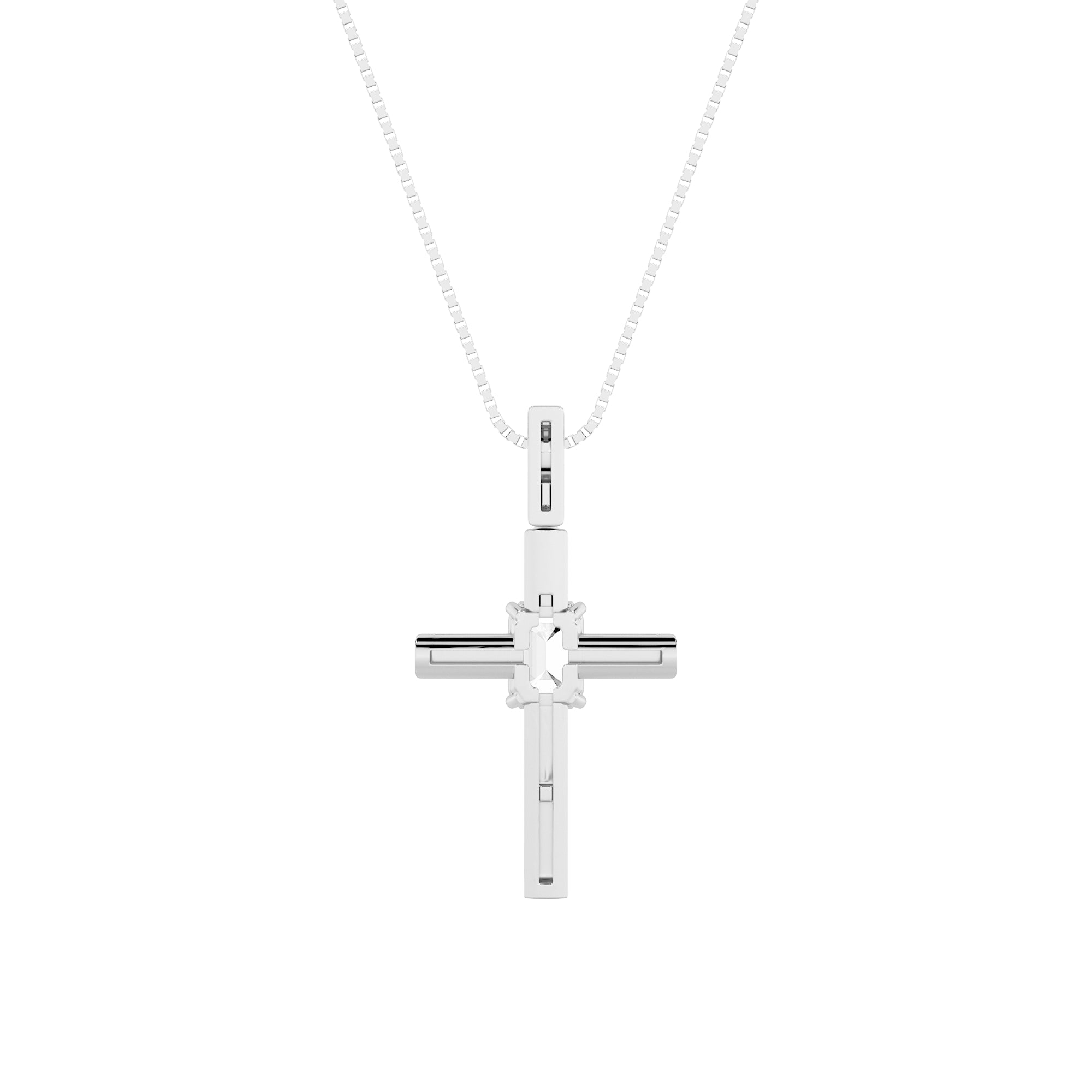 0.5Cttw Emerald Shaped Lab Grown Diamond (F/VS) Cross Pendant in 14K Gold