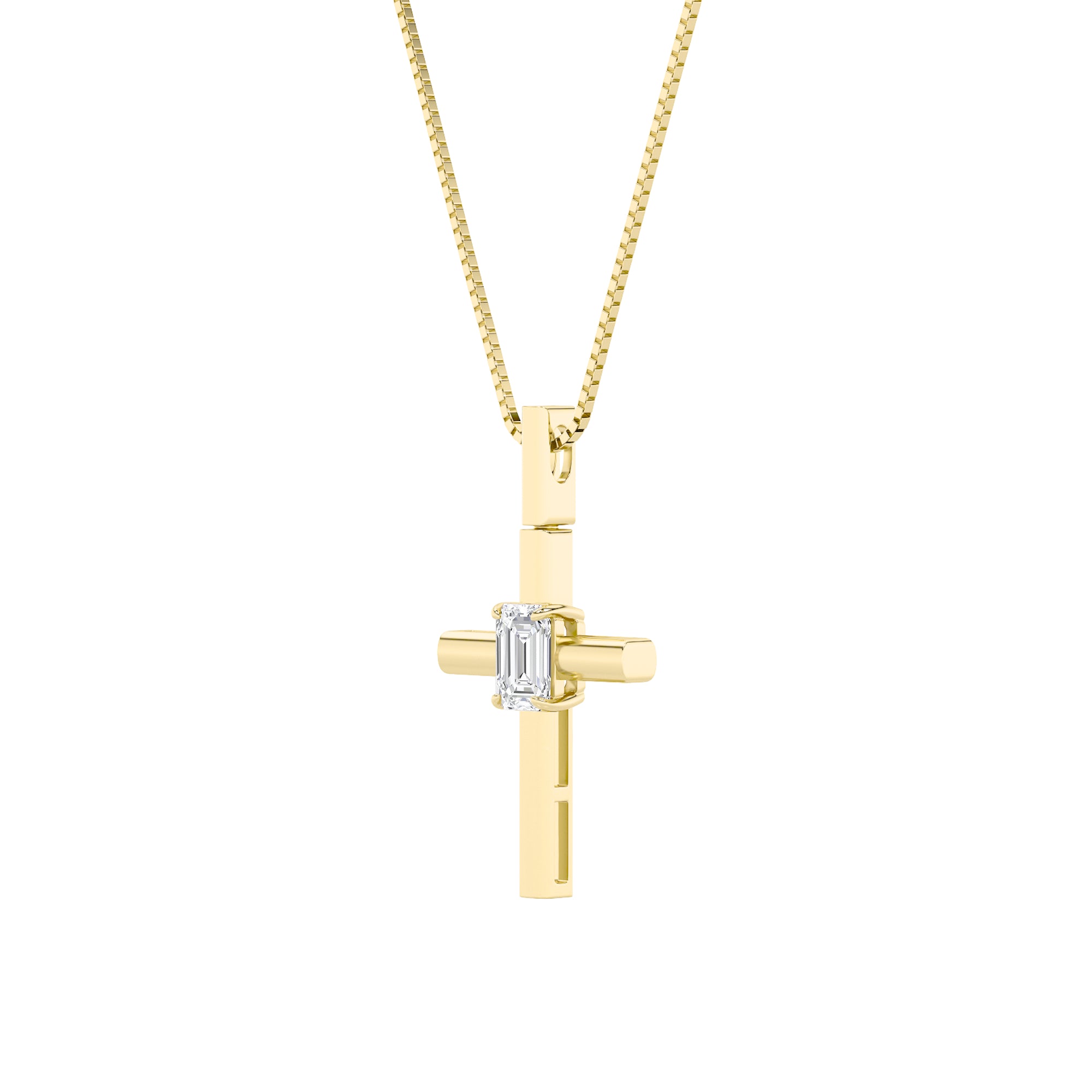 0.5Cttw Emerald Shaped Lab Grown Diamond (F/VS) Cross Pendant in 14K Gold