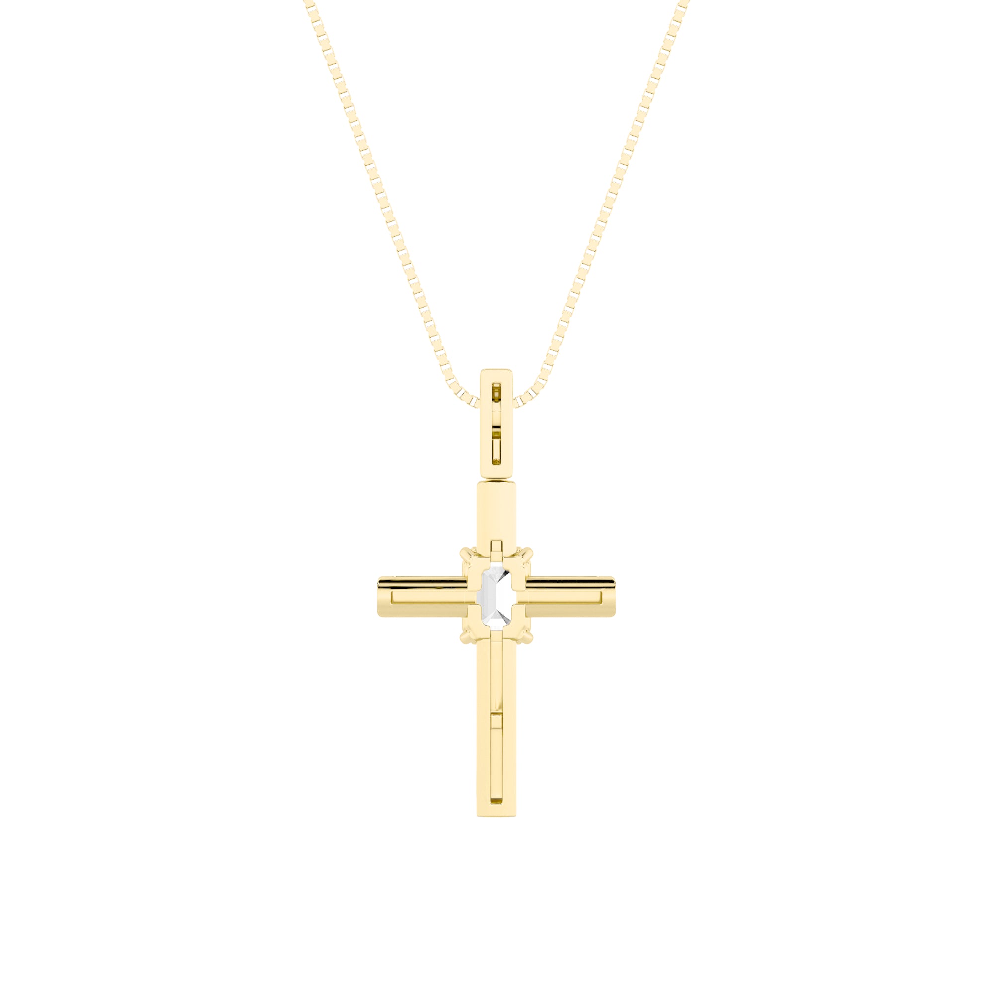 0.5Cttw Emerald Shaped Lab Grown Diamond (F/VS) Cross Pendant in 14K Gold