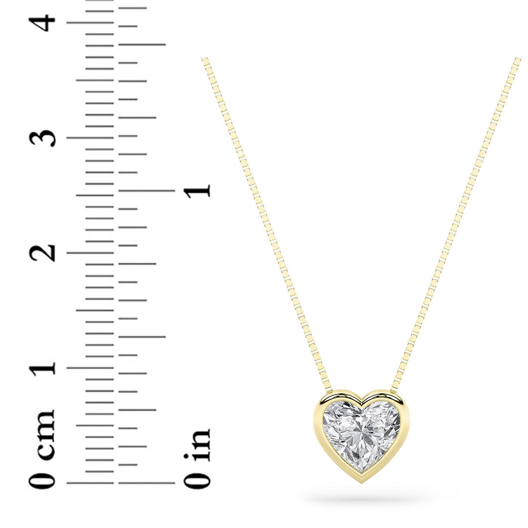 1Cttw Heart Shaped Lab Grown Diamond (F/VS) Bezel Set Solitaire Pendant in 14K Gold