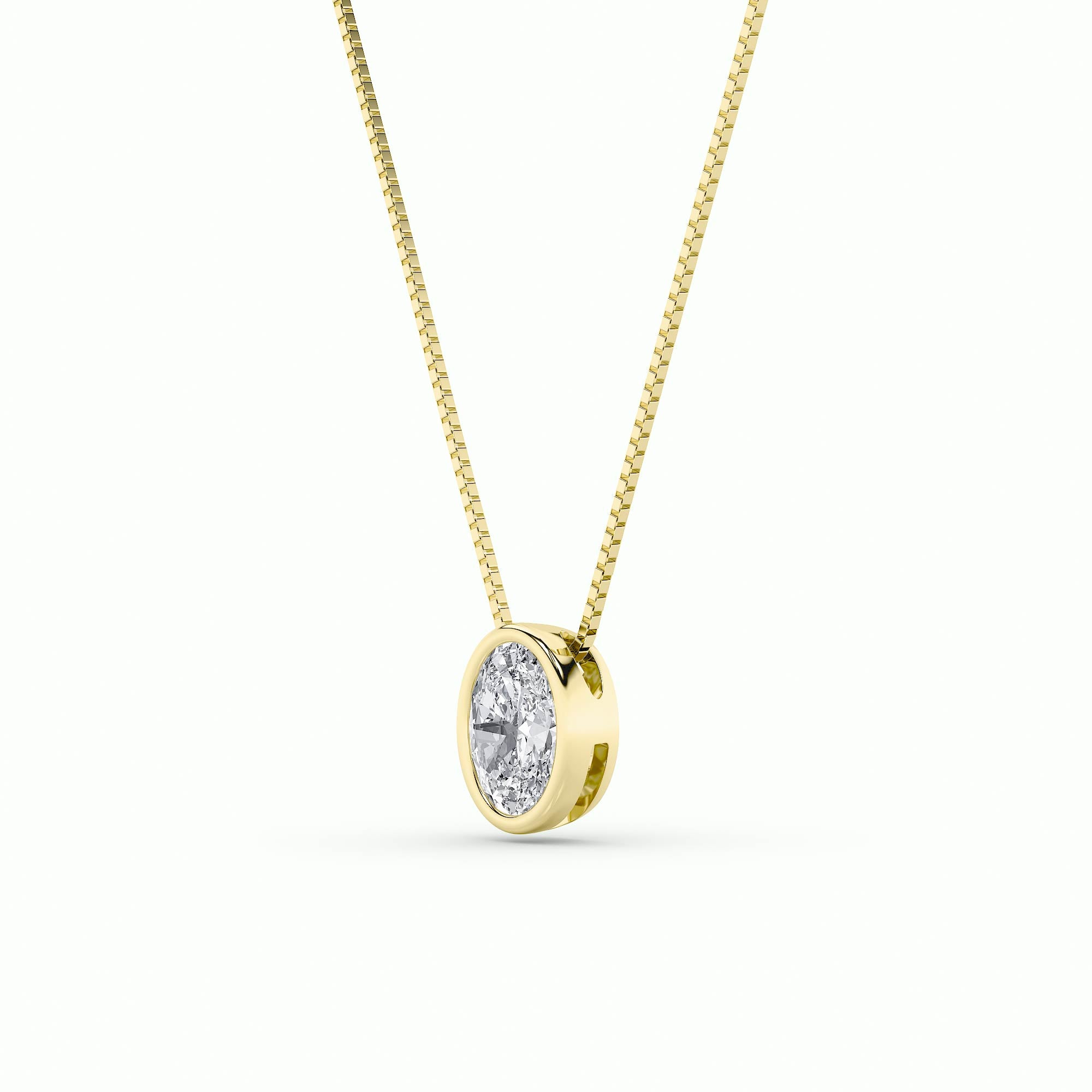 1Cttw Oval Shaped Lab Grown Diamond (F/VS) Bezel Set Solitaire Pendant in 14K Gold