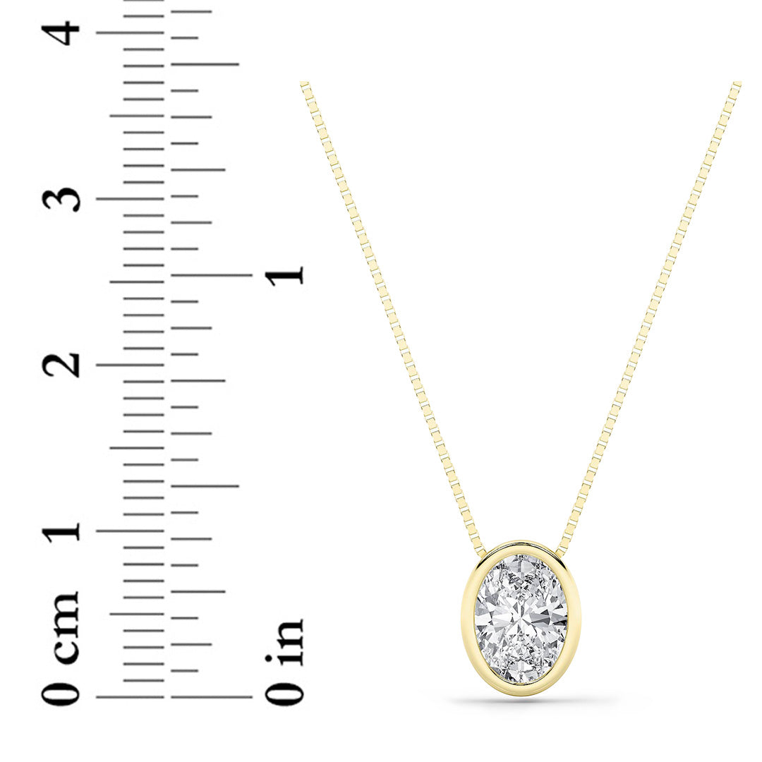 1Cttw Oval Shaped Lab Grown Diamond (F/VS) Bezel Set Solitaire Pendant in 14K Gold