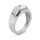 3Cttw Emerald Shaped Lab Grown Diamond (F/VS) Mens Ring in 14K Gold